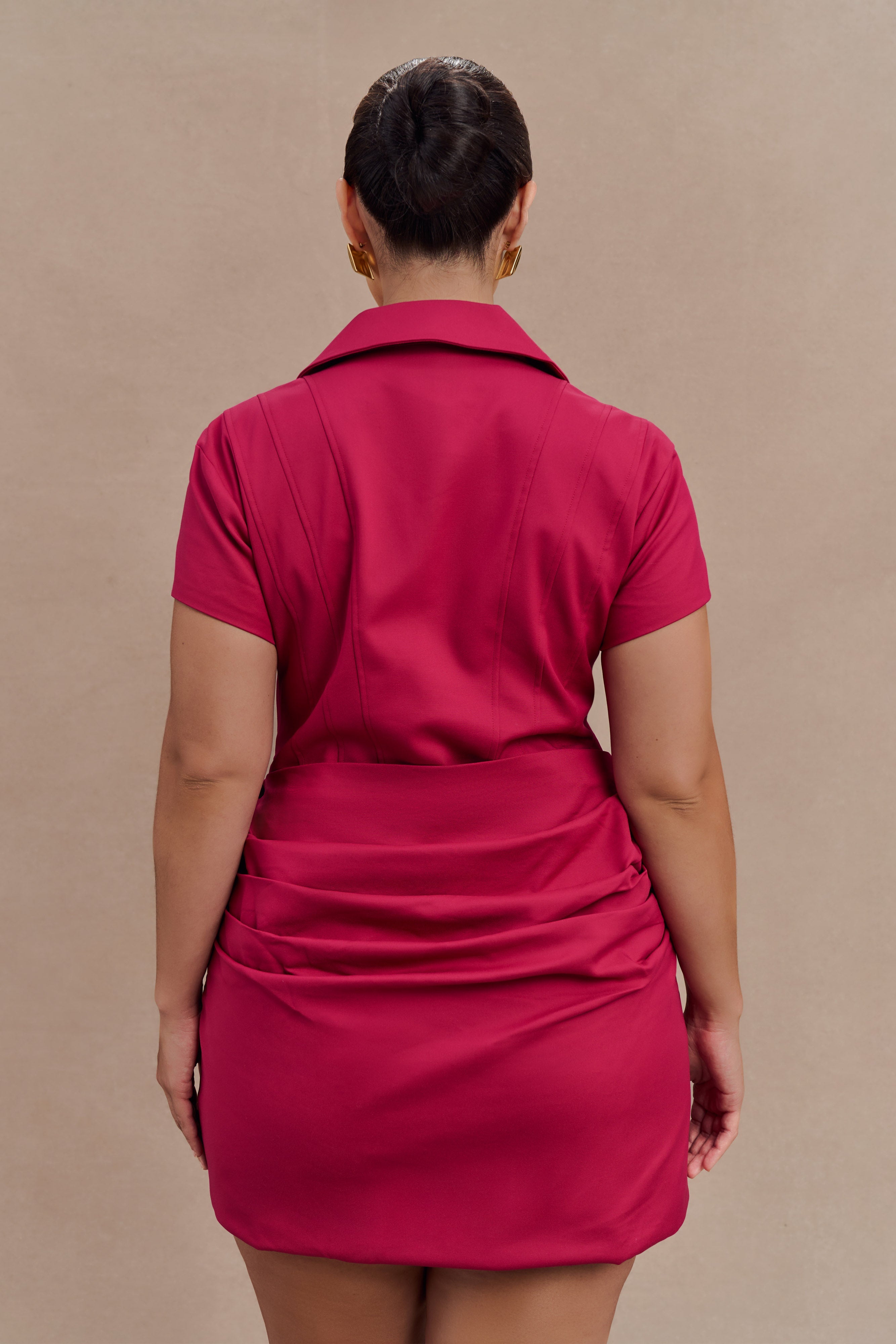 Tarryn Collared Cotton Mini Dress - Dragonfruit、mySite、solidvoid