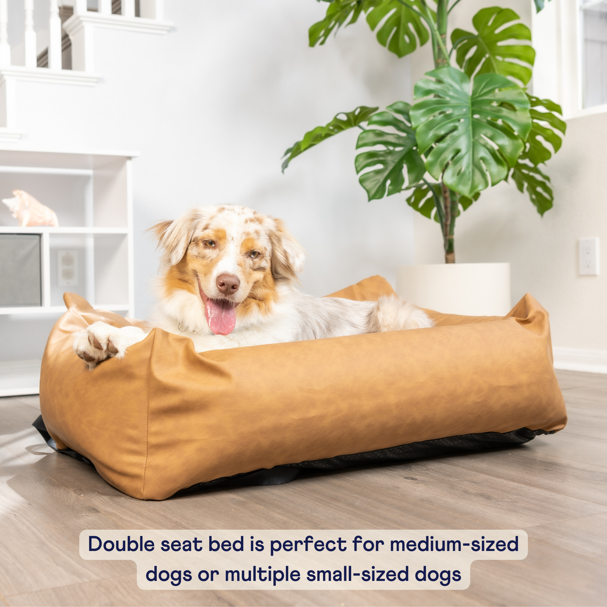 PupProtector™ Faux Leather Memory Foam Dog Car Bed - Camel、mySite、solidvoid