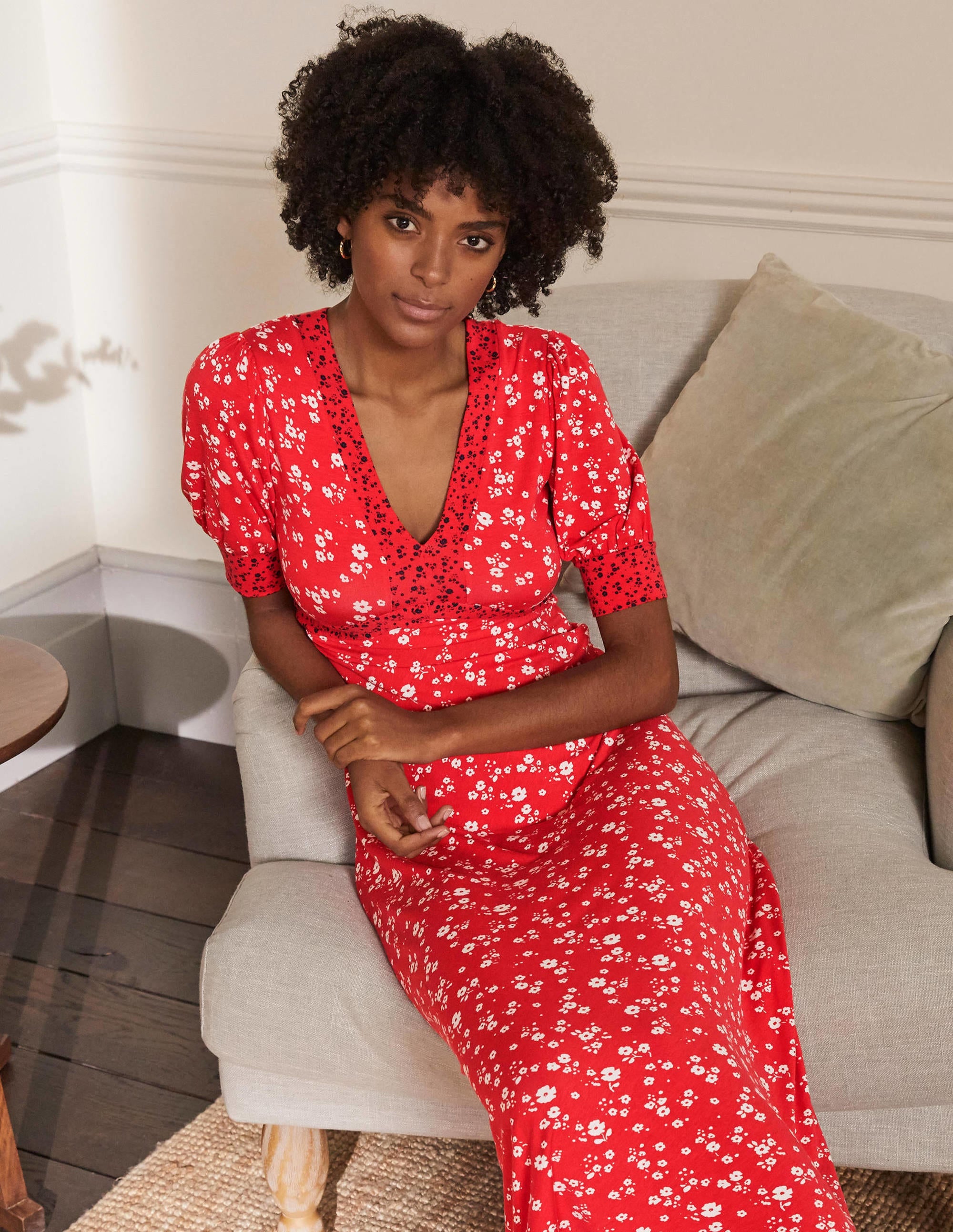  Eva Jersey Midi Dress-Cherry Red, Floral Sprig、mySite、ashleygrahame