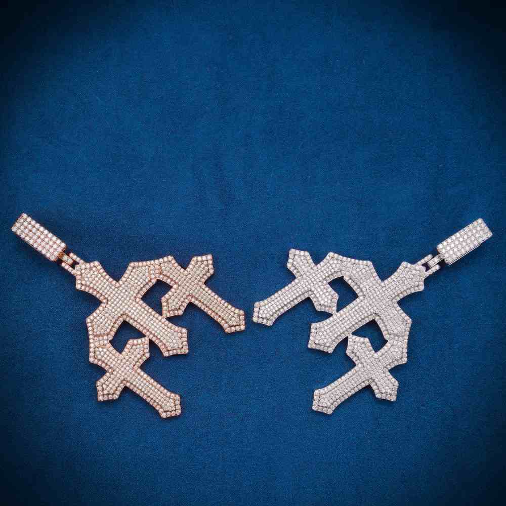 Moissanite Triple Cross Pendant 14K Gold、mySite、hinf8tx79