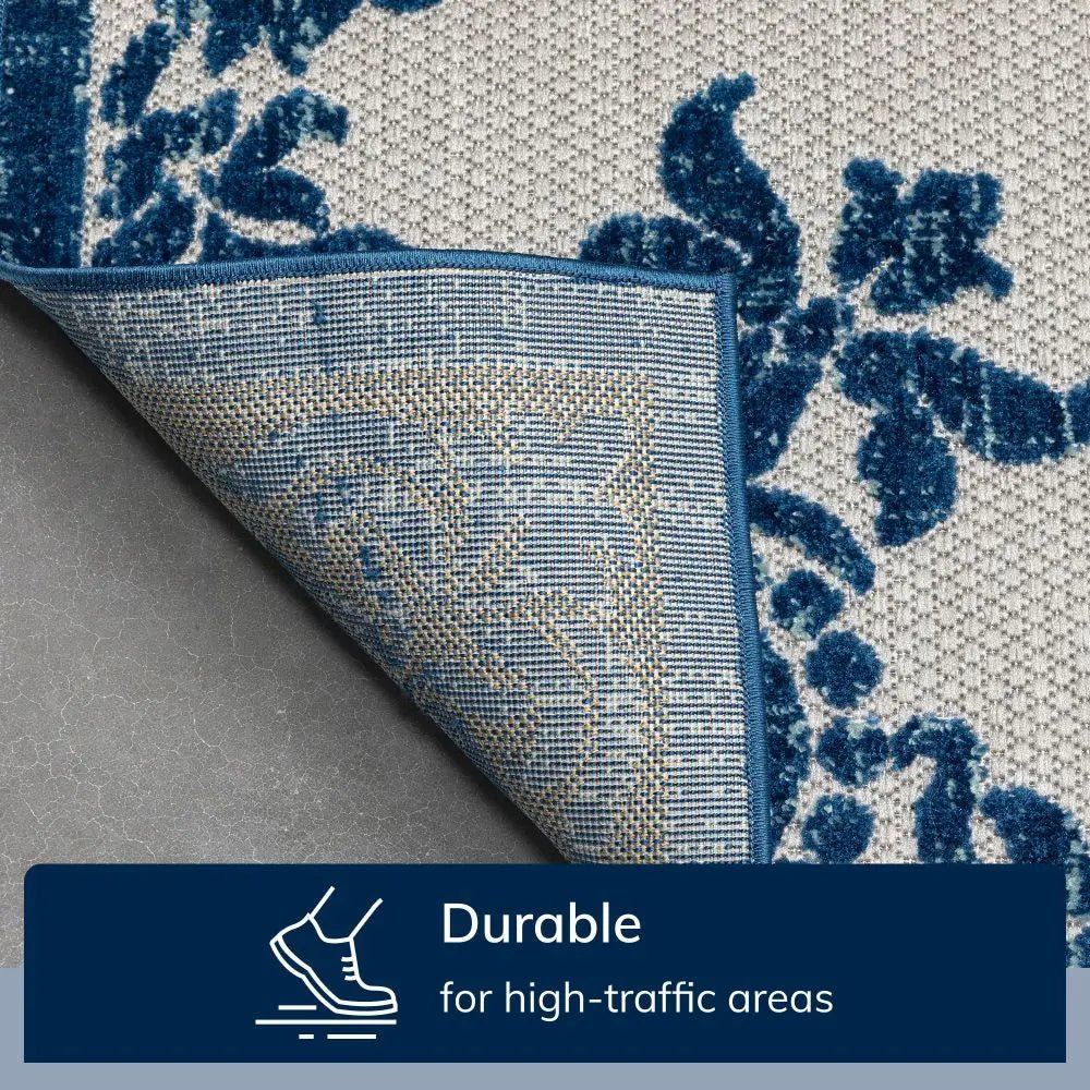 Arid Modern Medallion Persian Indoor/Outdoor Blue High-Low Rug、mySite、gigharbornorthrealestate