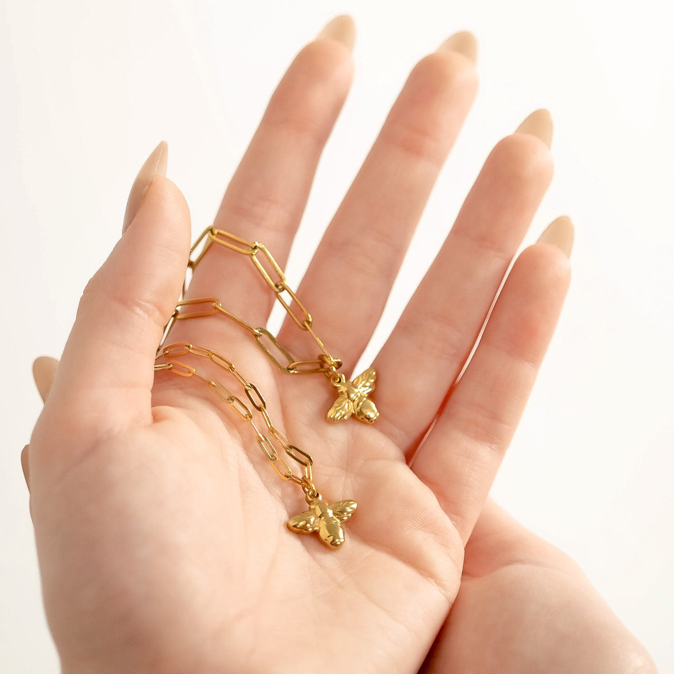 18K Gold PVD Stainless Steel Mommy & Me Bee Charm Necklace Set / BND0073、mySite、dreamappss