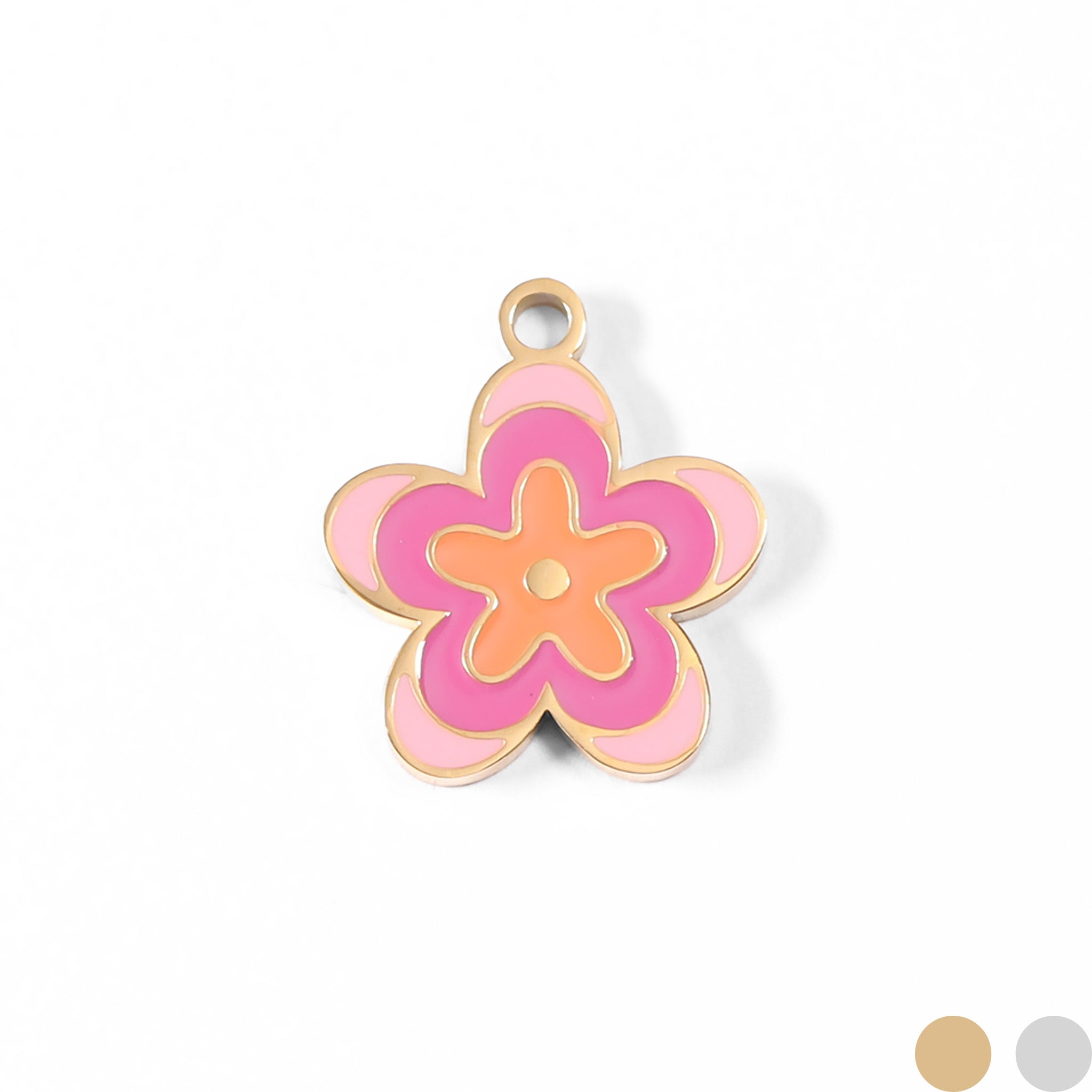 18K Gold PVD Stainless Steel Epoxy Pink Flower Charm / PDL0013、mySite、dreamappss