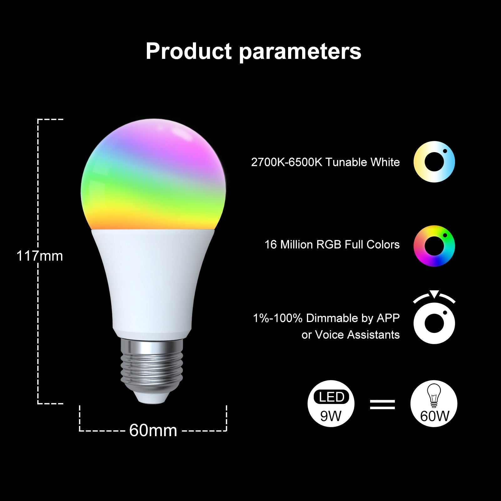 MOES ZigBee Smart LED Light Bulb Energy Efficient E27 Dimmable RGB White Color Lamp 806Lm 9W 90-250V、mySite、fannypackpong
