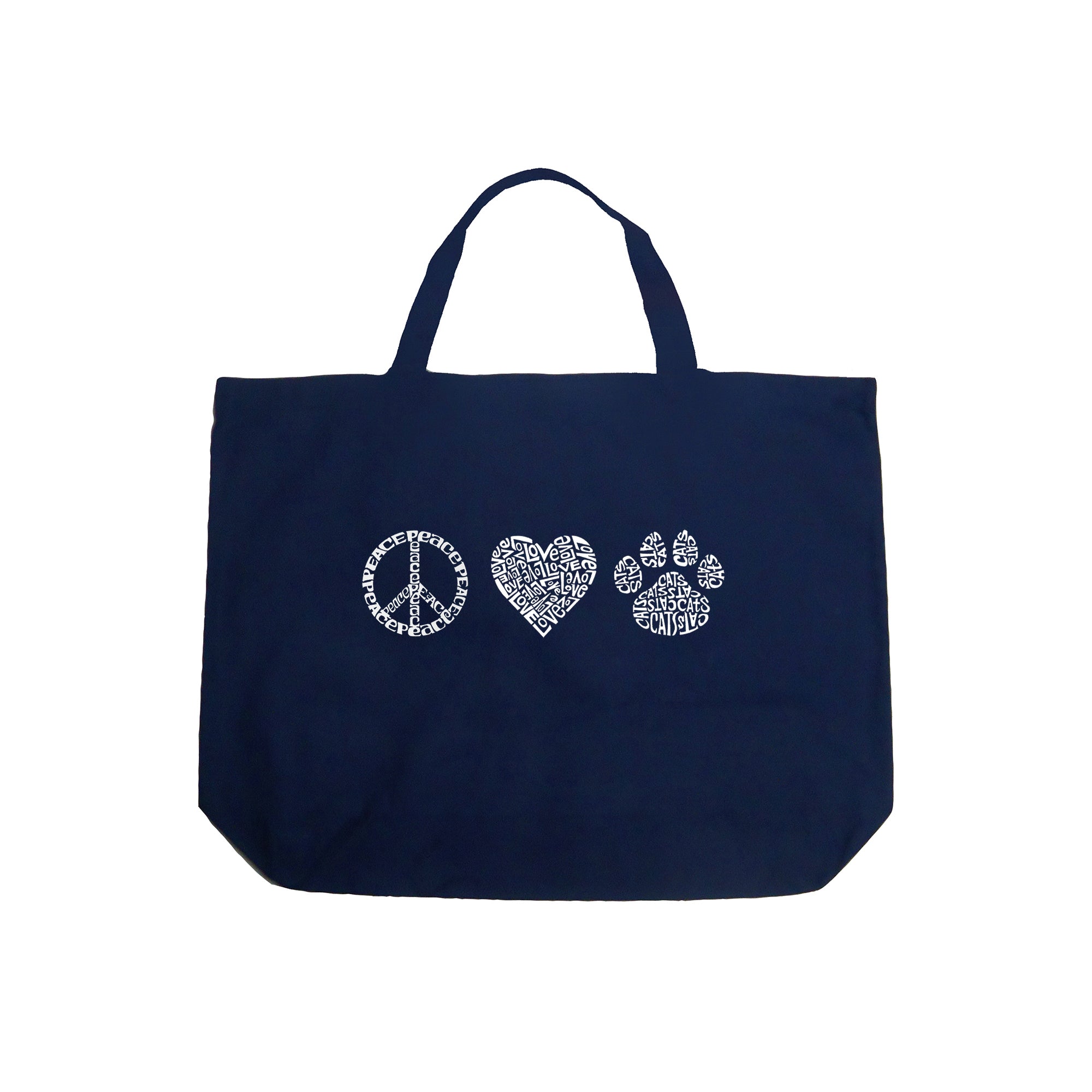 Peace Love Cats - Large Word Art Tote Bag、mySite、camillekostekn