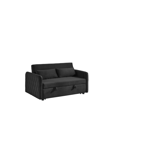 55" Modern Convertible Sofa Bed with 2 Detachable Arm Pockets, Velvet Loveseat Sofa with Pull Out Bed, 2 Pillows and Living Room Adjustable Backrest, Grid Design Armrests、、casual