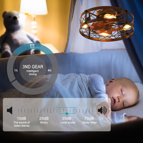 Caged Ceiling Fans with Lights Black, 20 inch Flush Mount Ceiling Fan Light, Farmhouse Small Ceiling Fan with Light Fixture, Reversible Fan for Bedroom (Including E26 bulbs)、、eastwooduniform