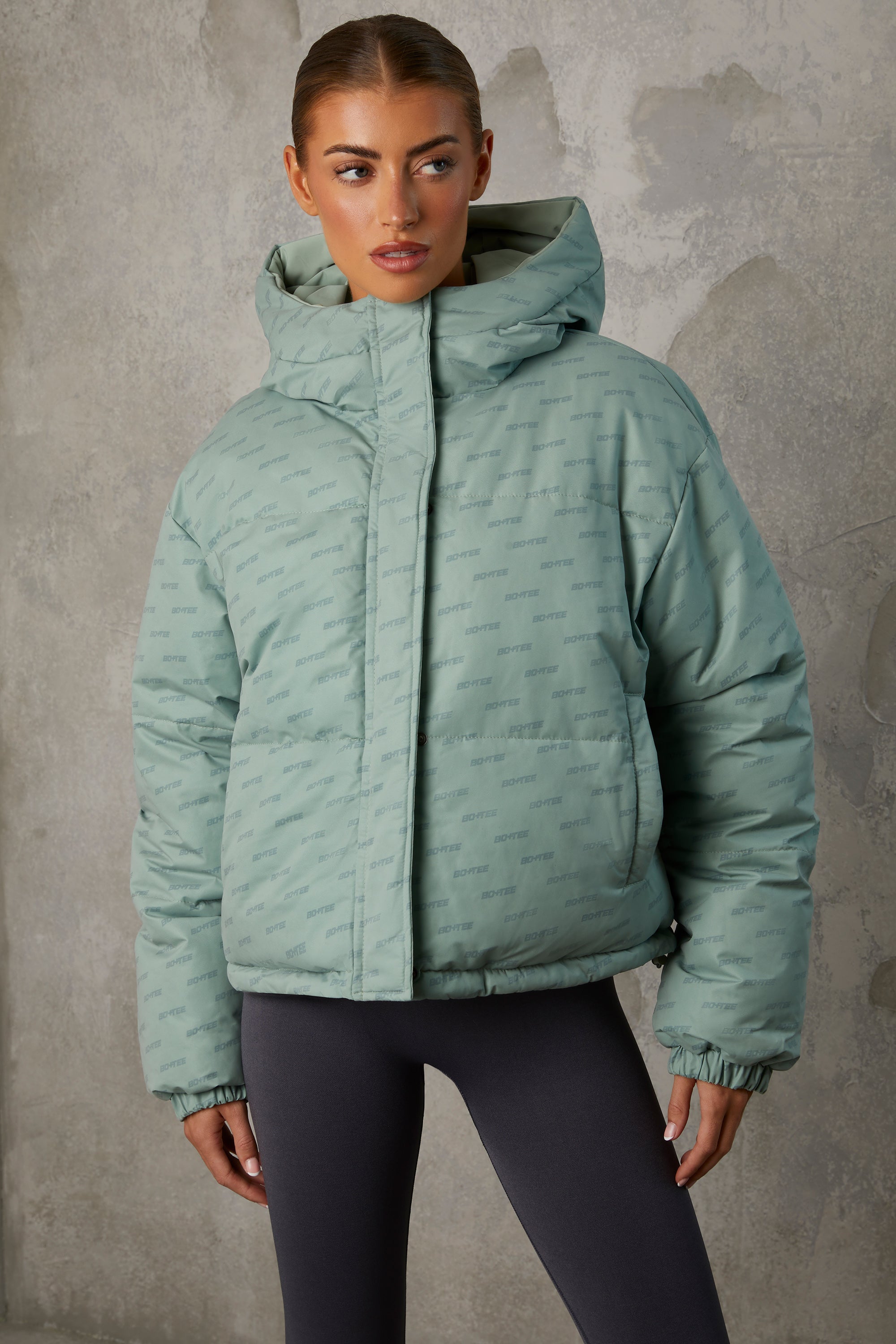 Reversible Hooded Puffer Jacket in Iceberg Green、mySite、solidvoid