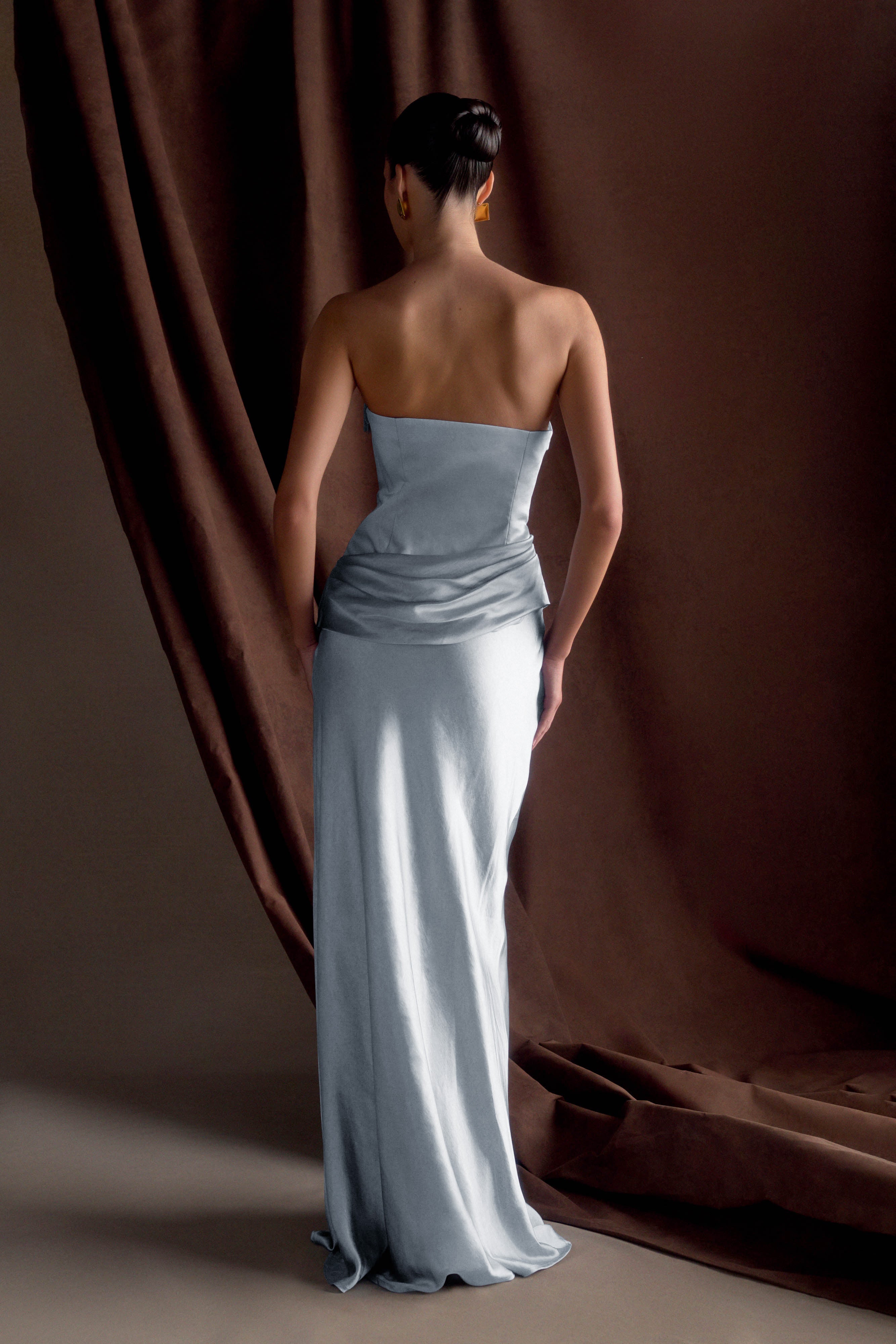 Jasmine Strapless Satin Maxi Dress - Frosted Blue、mySite、solidvoid