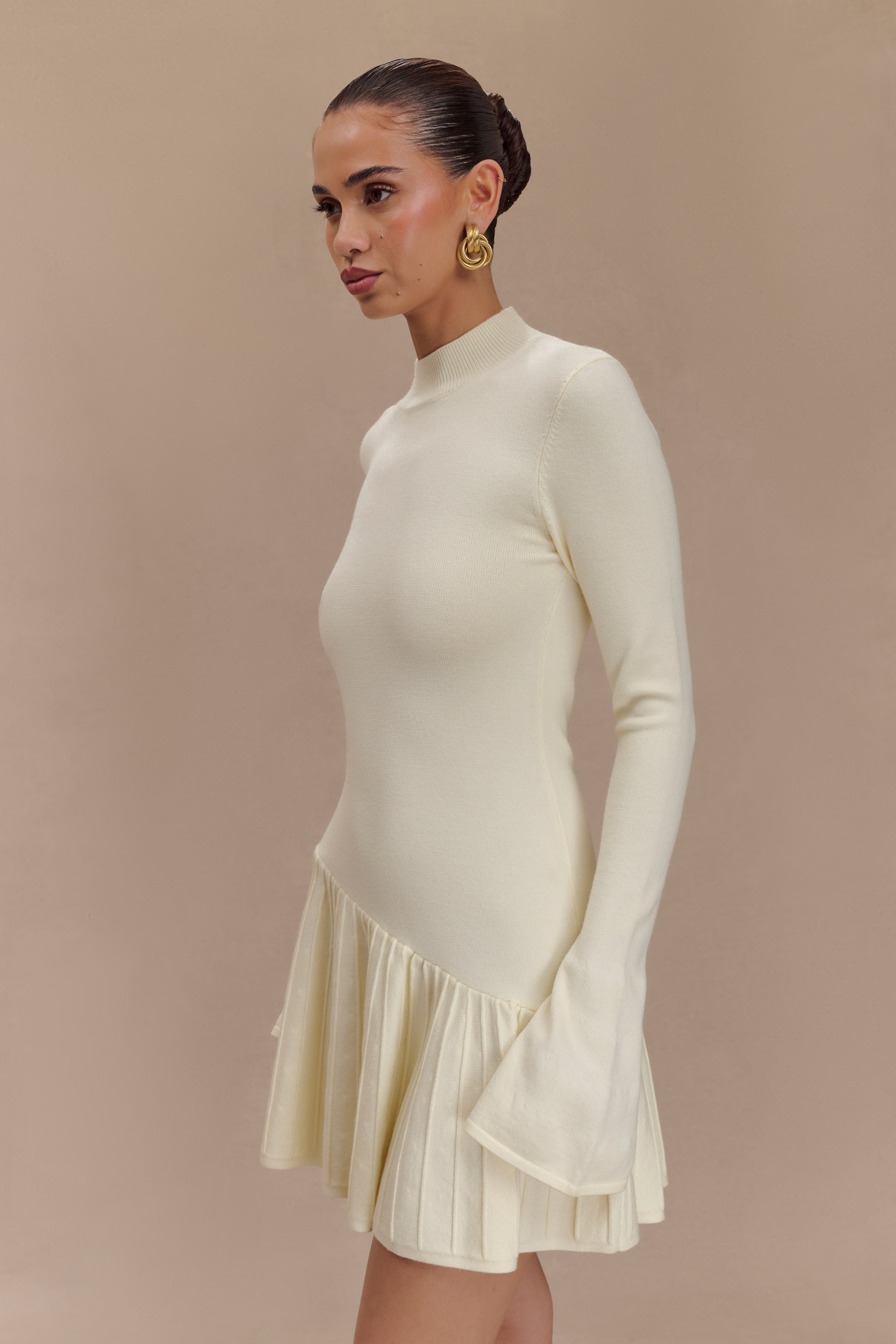 Blair Knit Mini Dress With Pleats - Ivory、mySite、solidvoid