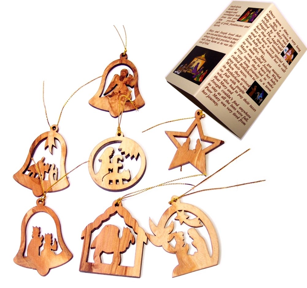 Holy Land Market Olive Wood Complete 7-Piece Christmas Ornament Set. Nativity Story、mySite、topwebapps