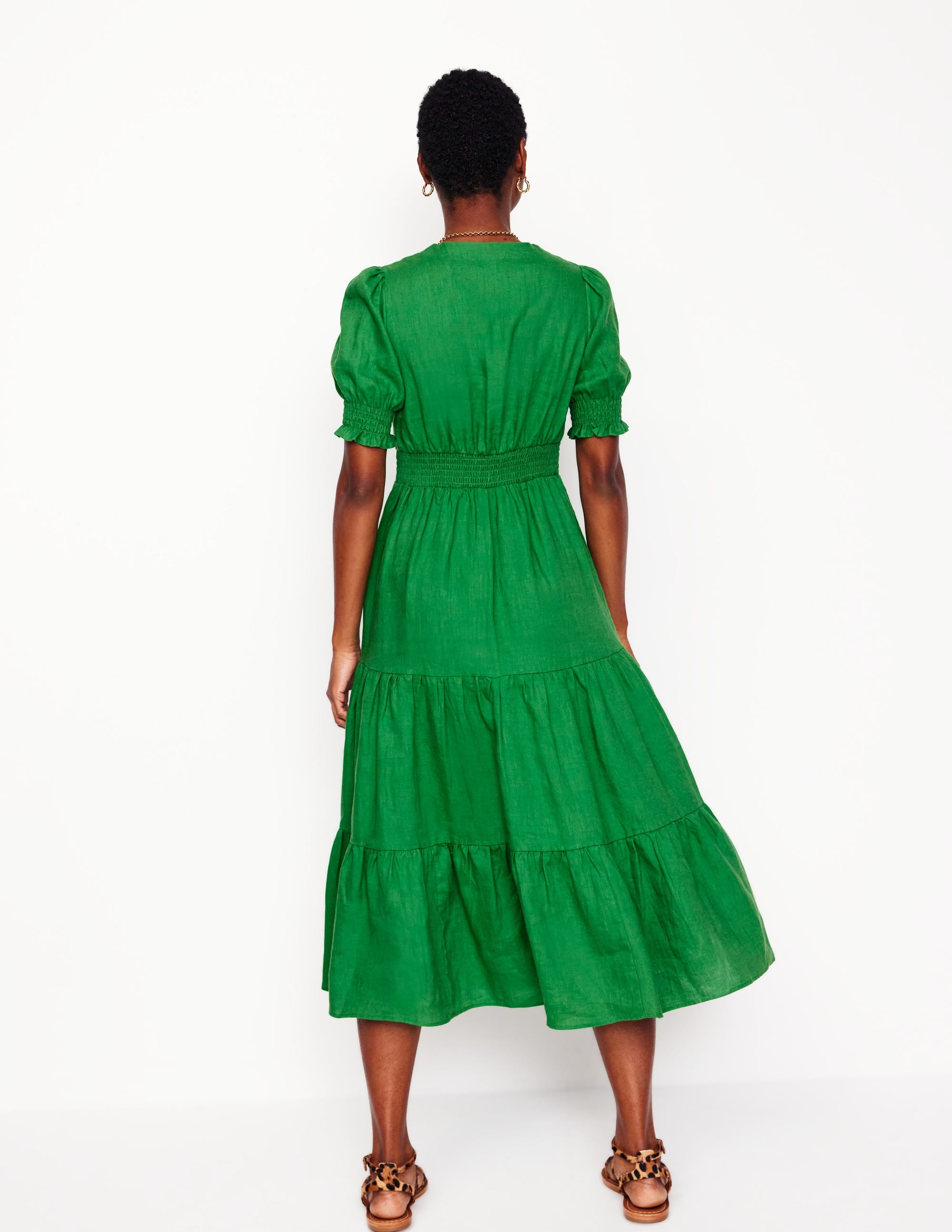  Anna Linen Tiered Midi Dress-Paradise Green、mySite、ashleygrahame
