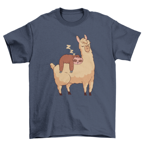 Sleeping Sloth Riding Llama Illustration T-Shirt、mySite、camillekostekn