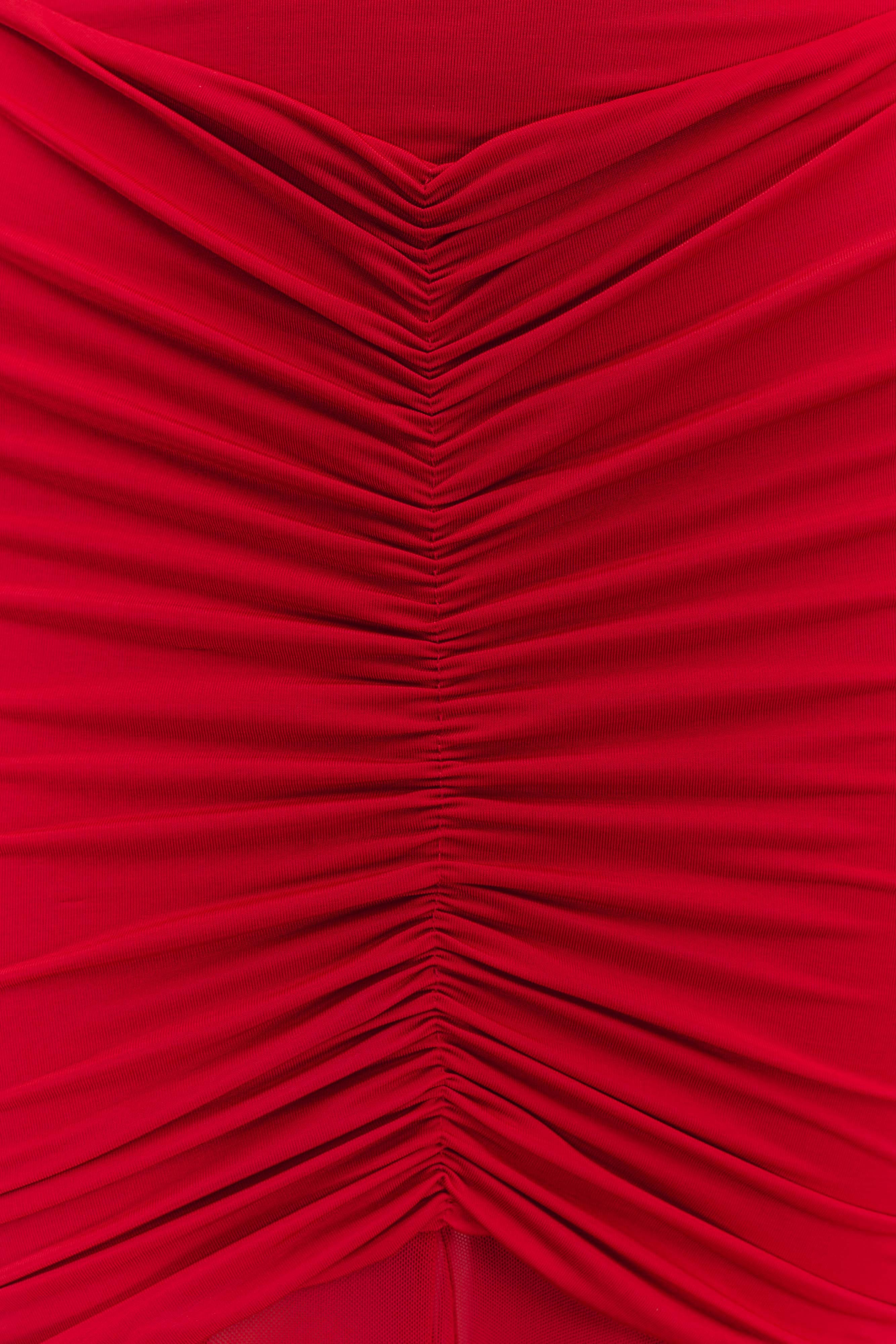 Caspian Slinky And Mesh Off Shoulder Maxi Dress - Ruby、mySite、solidvoid