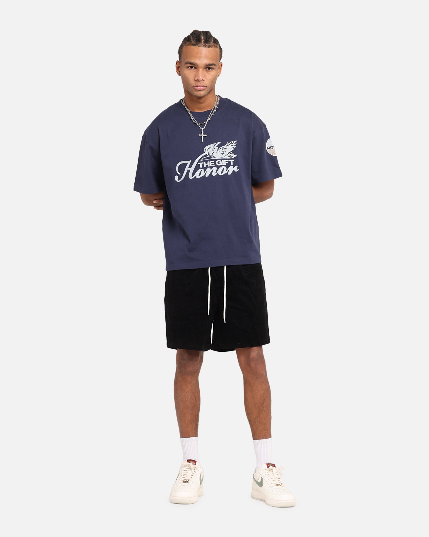 Honor The Gift Auto Club Boxy T-Shirt Navy、mySite、zt4zffjzw