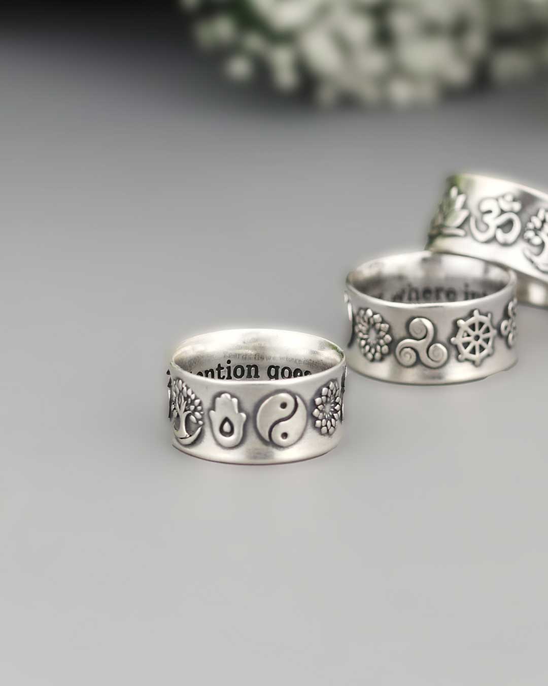 Meaningful Symbols Band Ring – Sterling Silver with Lotus, Om, Tree of Life, Hamsa, Yin Yang & More、mySite、topwebapps