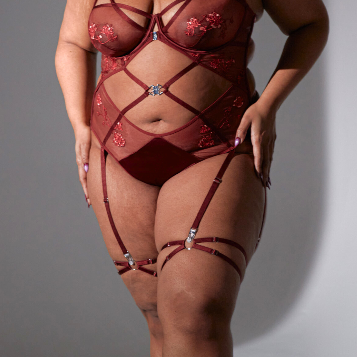 Strapped in Thigh Garters - Burgundy - FINAL SALE、mySite、bengalsvssteelers