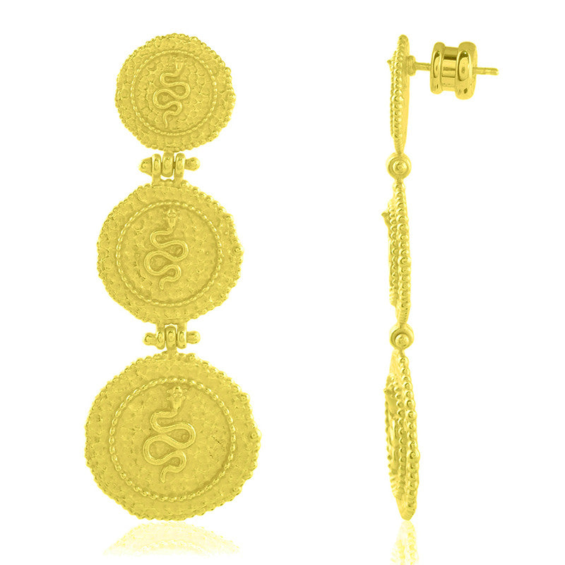 Triple Snake Coin Charm Earrings | 14K Gold Plated、mySite、camillekostekn