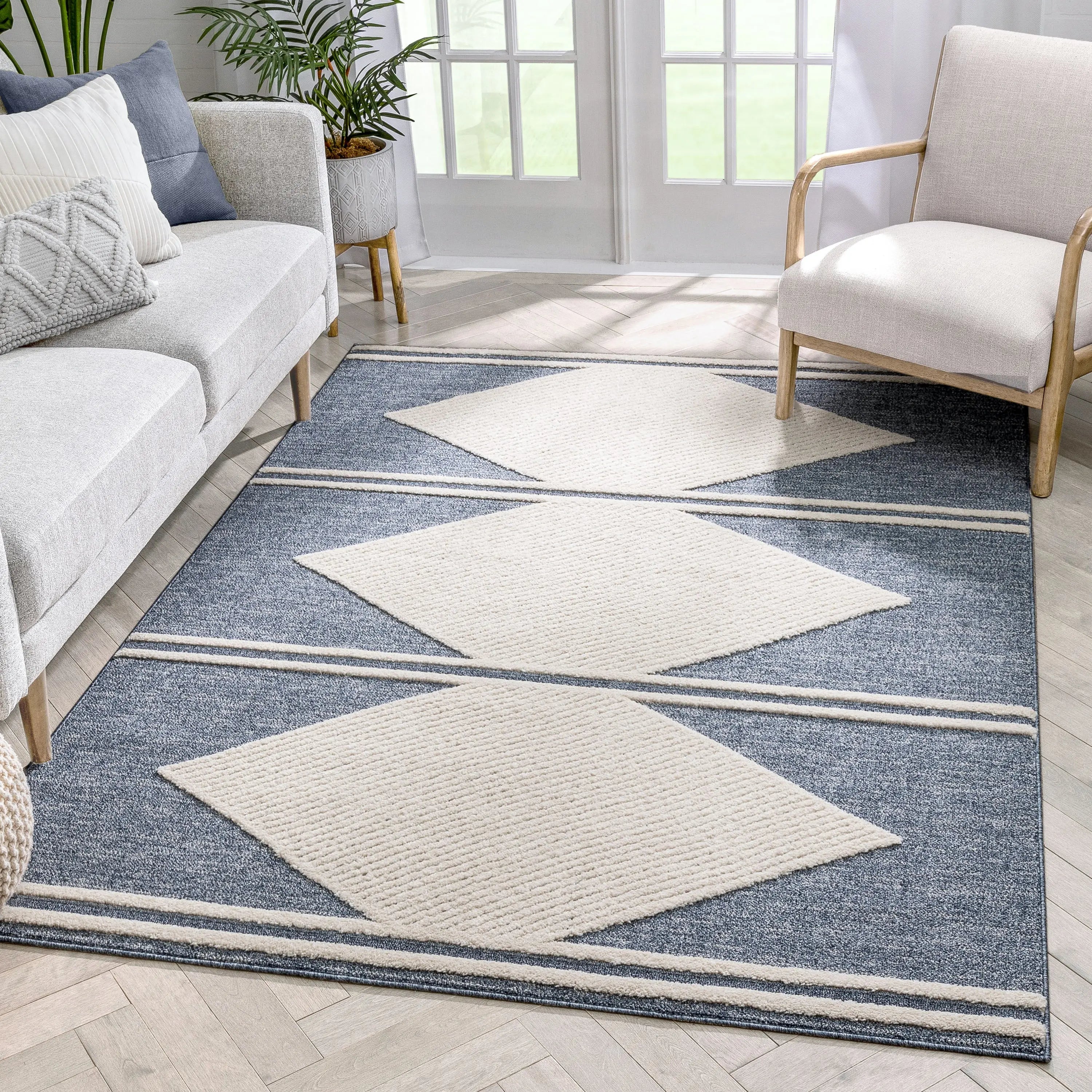 Evie Tribal Diamond Medallion Pattern Blue Looped Pile Rug、mySite、gigharbornorthrealestate