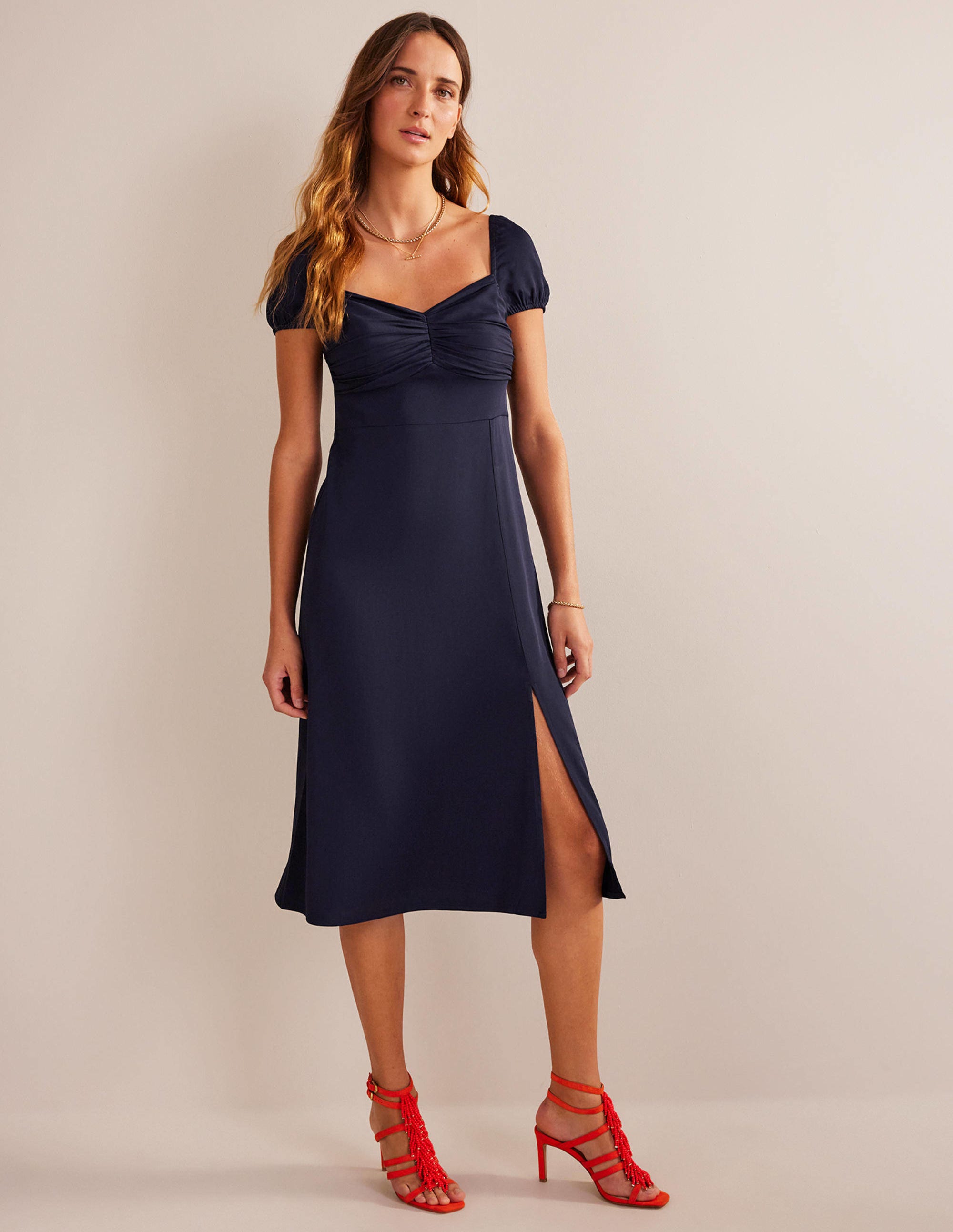  Cap-Sleeve Midi Dress-Navy、mySite、ashleygrahame
