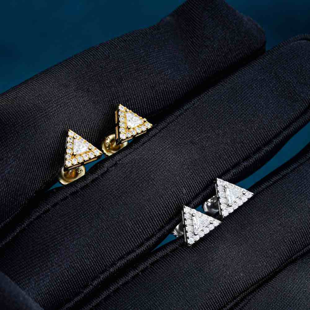 Moissanite Pyramid Stud Earrings 14K Gold、mySite、hinf8tx79