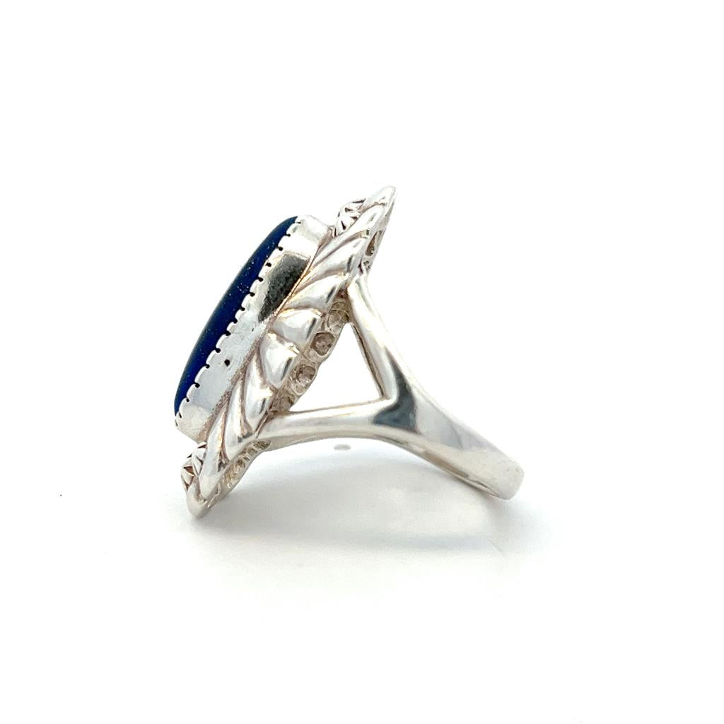 Estate 14K White Gold Oval Lapis Lazuli Flower Ring、mySite、botmansion