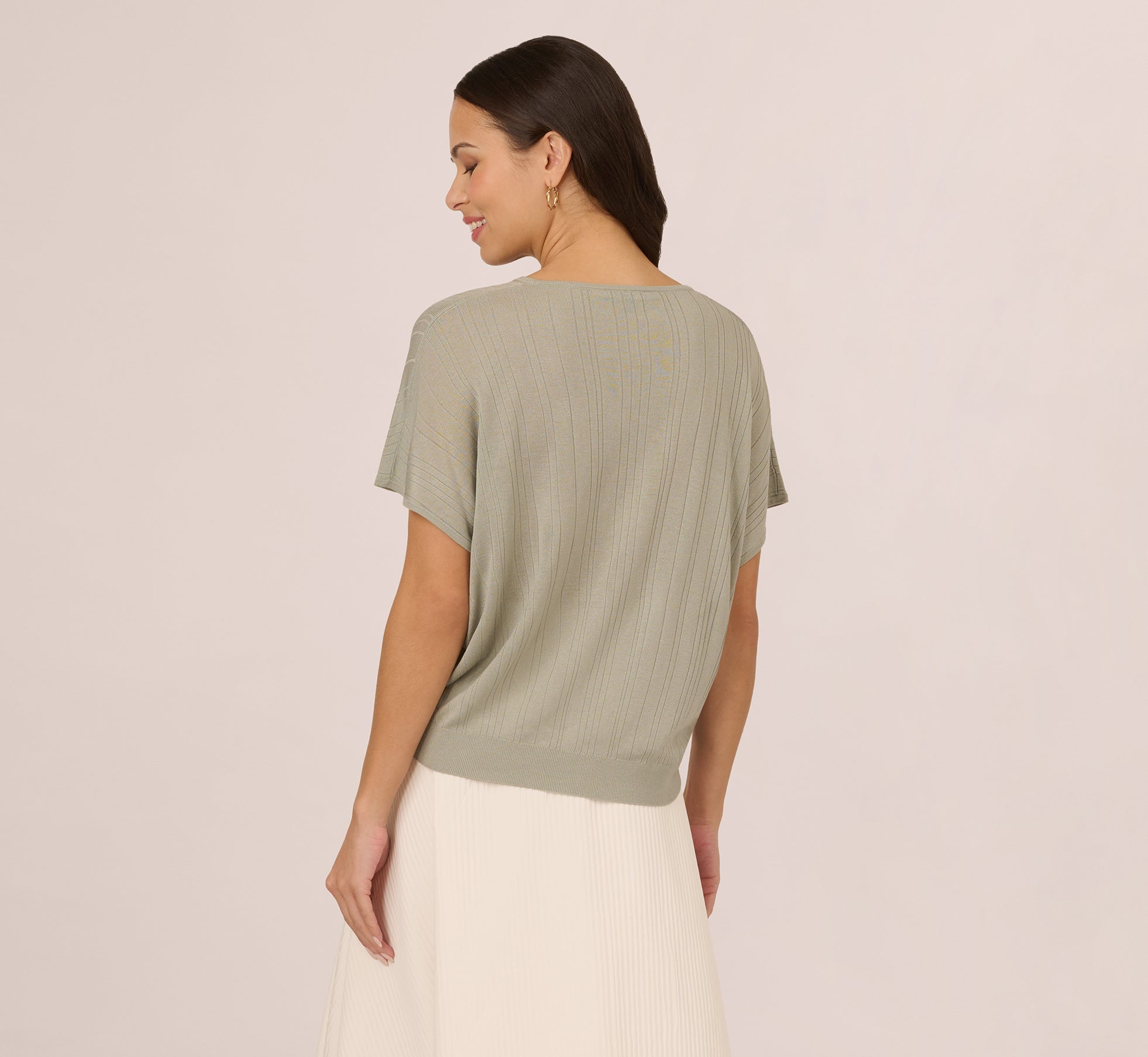 Short Sleeve Lightweight Rib Knit Sweater Top In Seafoam Mist、mySite、solidvoid