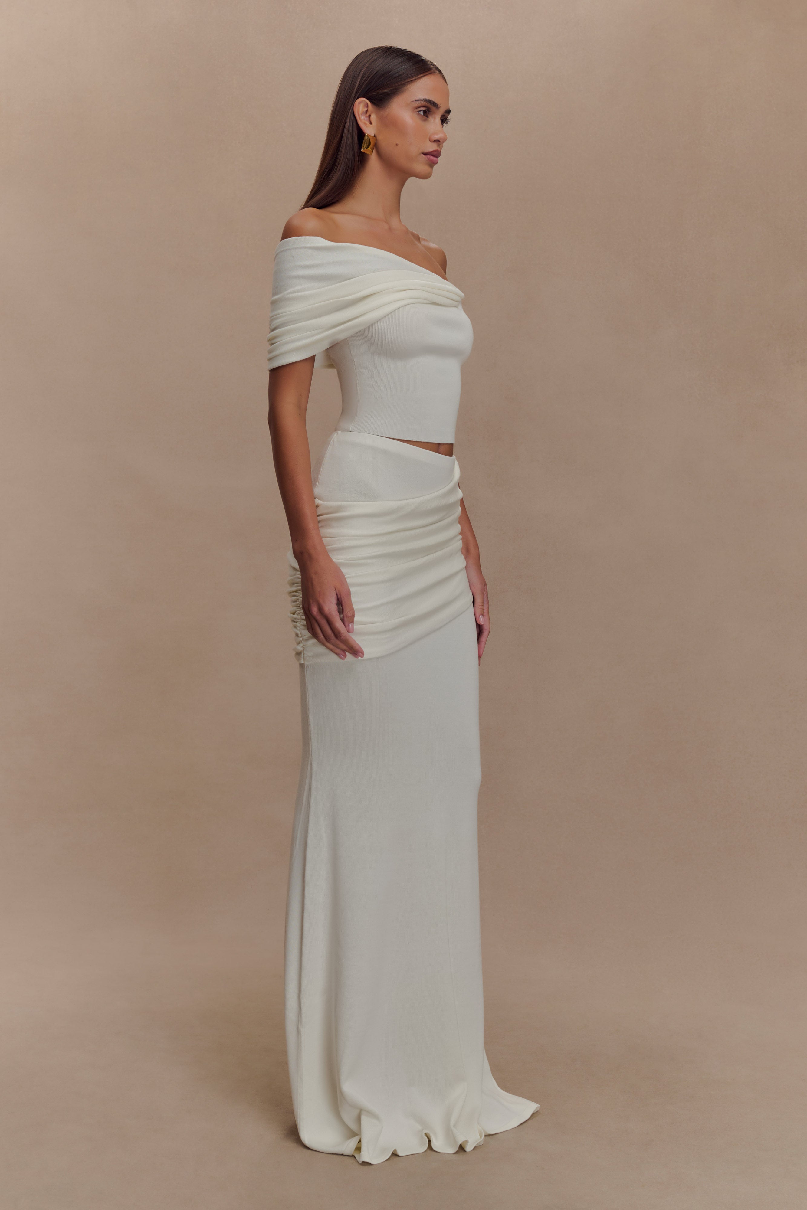 Irene Gathered Knit Top - Ivory、mySite、solidvoid