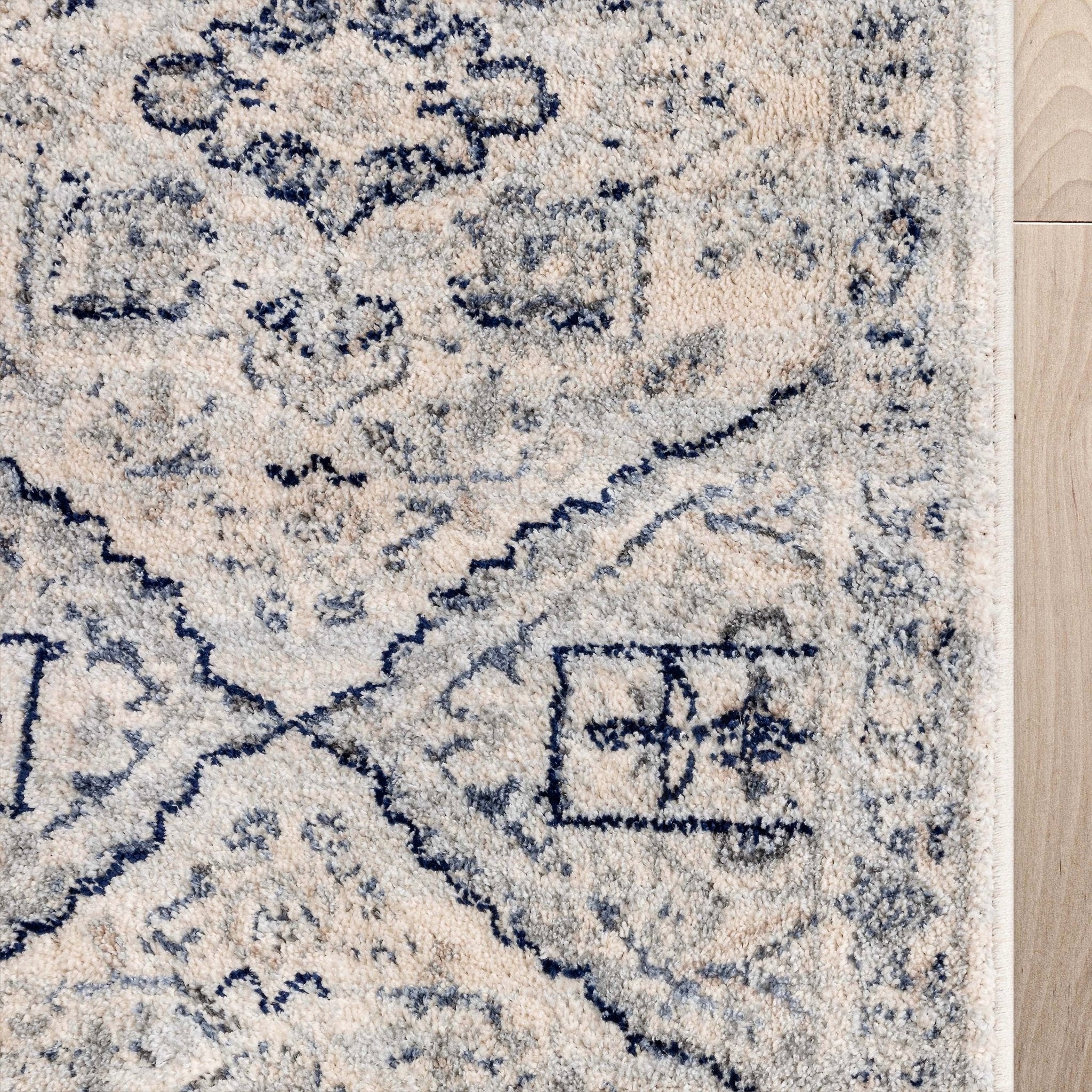Custom Size Runner Camilla Farmhouse Medallion Ivory Blue Choose Your Width x Choose Your Length Hallway Runner Rug、mySite、gigharbornorthrealestate