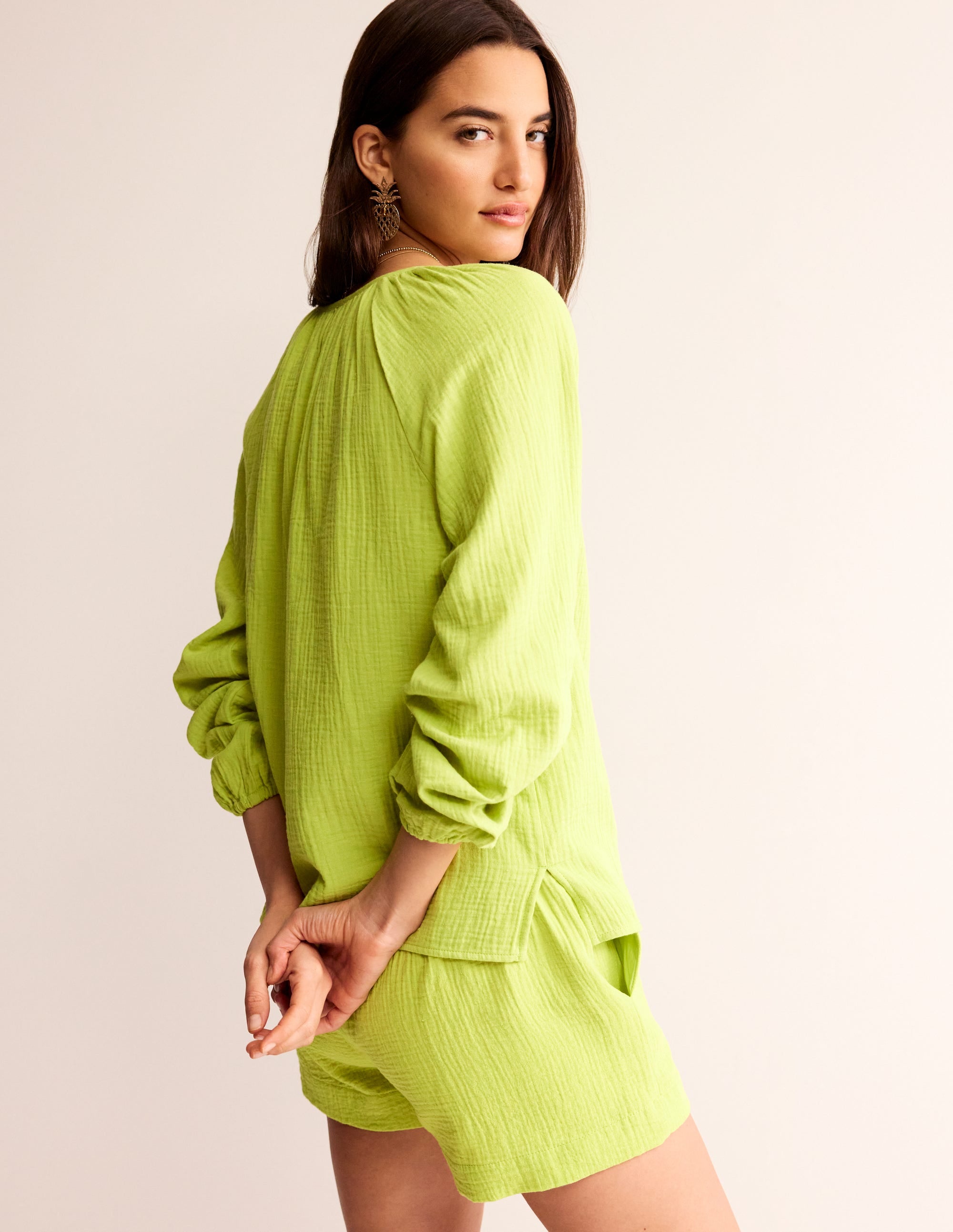 Serena Double Cloth Blouse-Bright Chartreuse、mySite、ashleygrahame