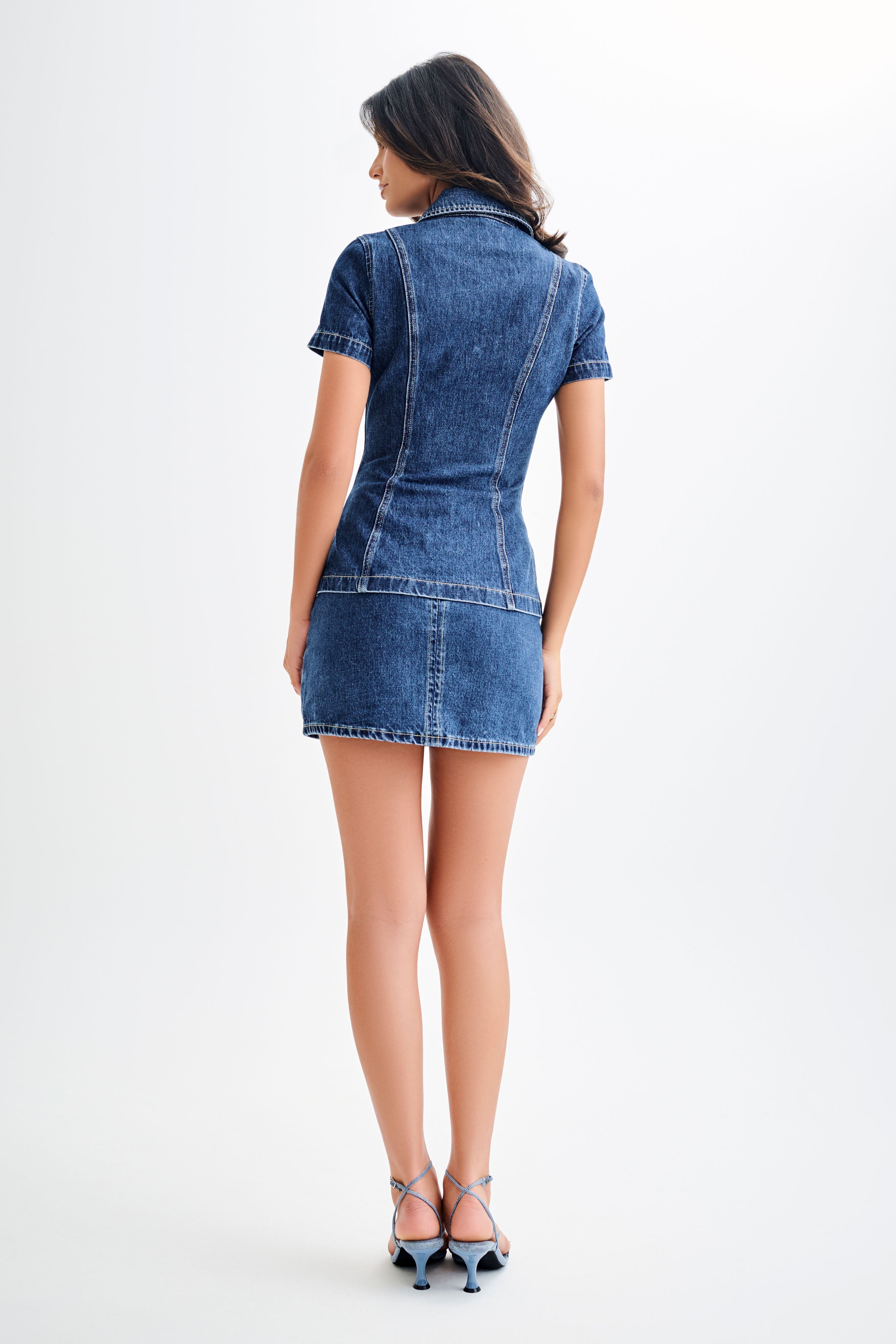 Ellie Denim Short Sleeve Top - Dark Blue、mySite、solidvoid