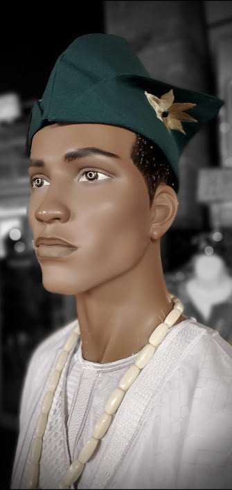 Green and Gold Abeti Aja Aso Oke Kufi Hat-DPH5022、mySite、solidvoid