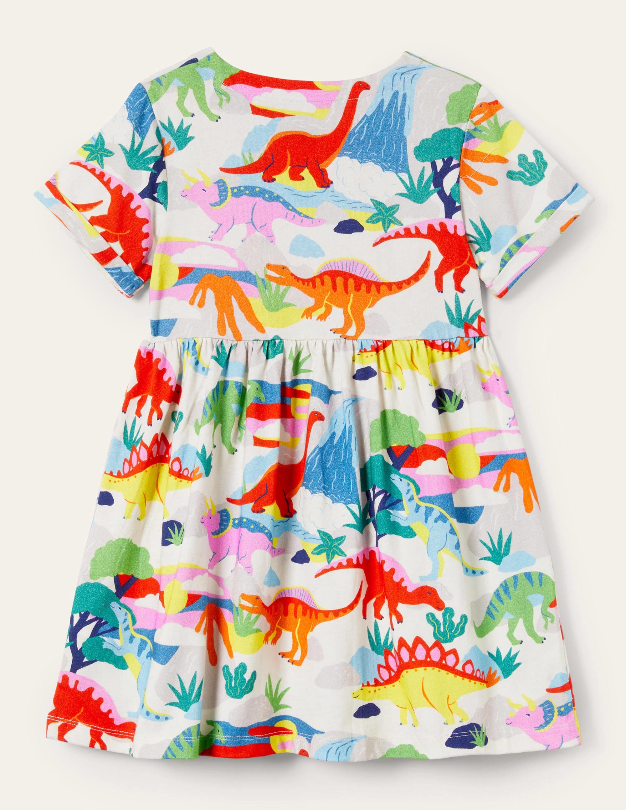  White Dinosaur Print Jersey Dress-Ivory Dinosaur Sunset、mySite、ashleygrahame
