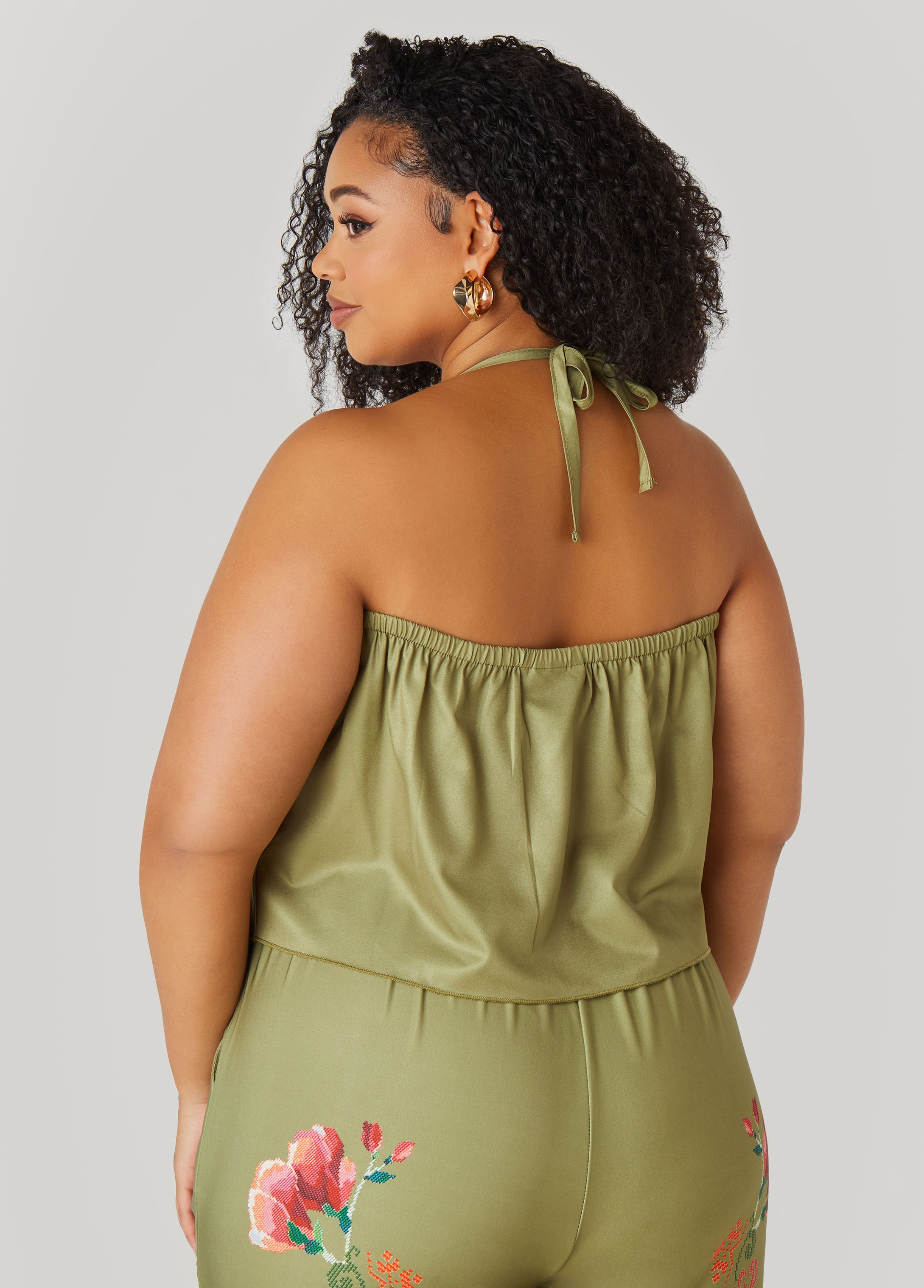 Tie Front Floral Halter Top、mySite、bengalsvssteelers