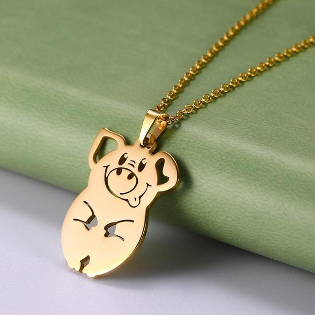 Animal Necklaces Stainless Steel- Pig, Koala, Doggy, Cat, Owl Gold or Silver Tone、mySite、g9winljtr