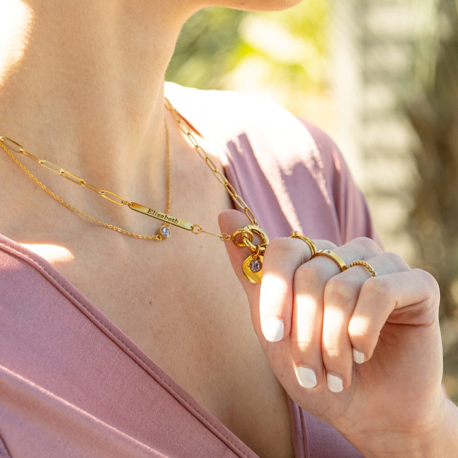 18K Gold PVD Engravable Paperclip Charm Holder Necklace / CHN0079、mySite、dreamappss