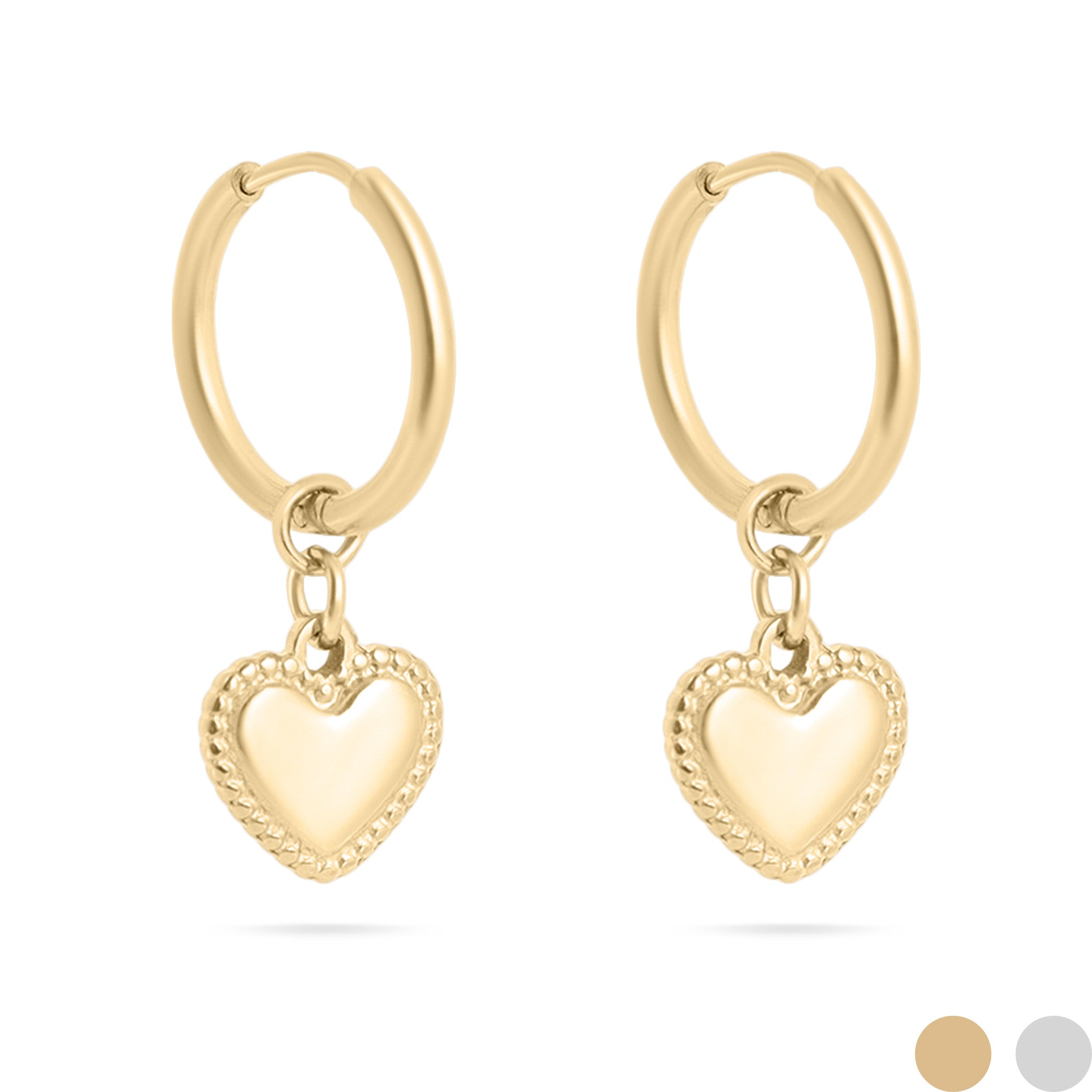18K Gold PVD Stainless Steel Heart Pendant Hoop Earrings / ERJ0042、mySite、dreamappss