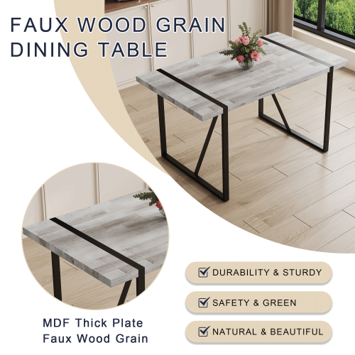 Rustic Industrial Rectangular Wood Dining Table For 4-6 Person, With 1.5" Thick Engineered Wood color Tabletop and Black Metal Legs,Desk For Kitchen Dining Living Room, 55.1" x 31.4"x 29.9"1529W115172、、casual