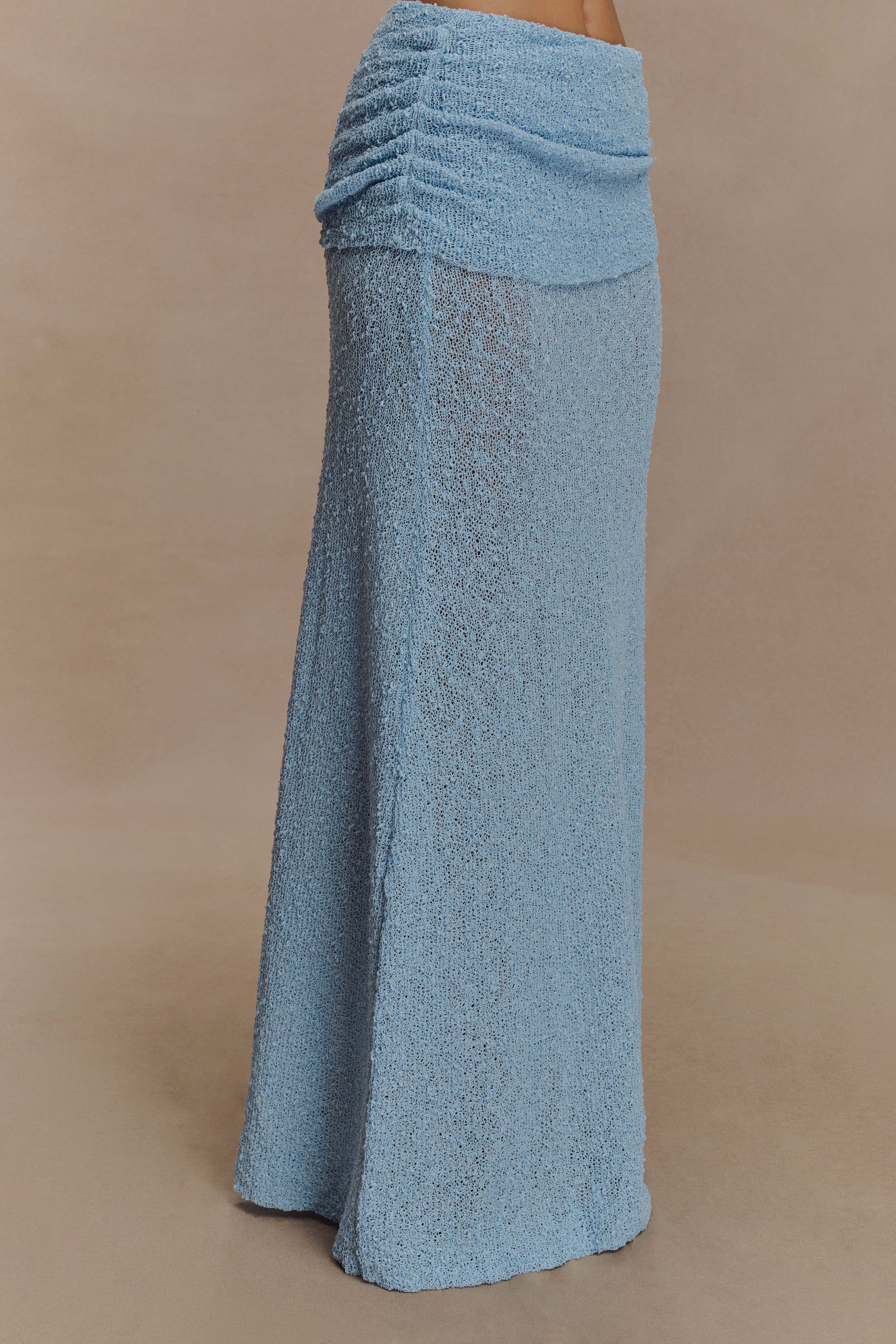Petra Ruched Knit Maxi Skirt - Light Blue、mySite、solidvoid