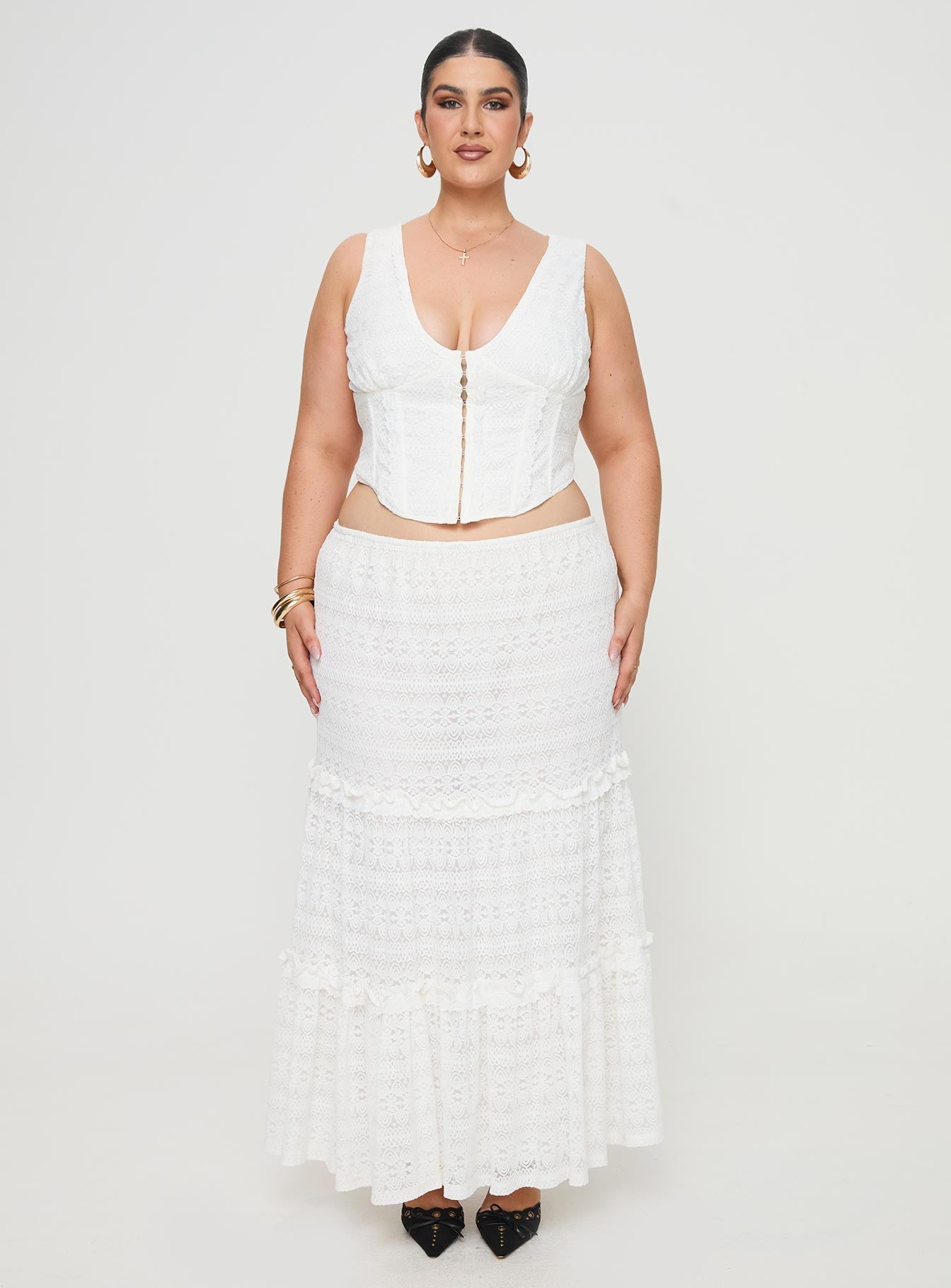 Buttacupe Lace Maxi Skirt White Curve、mySite、solidvoid