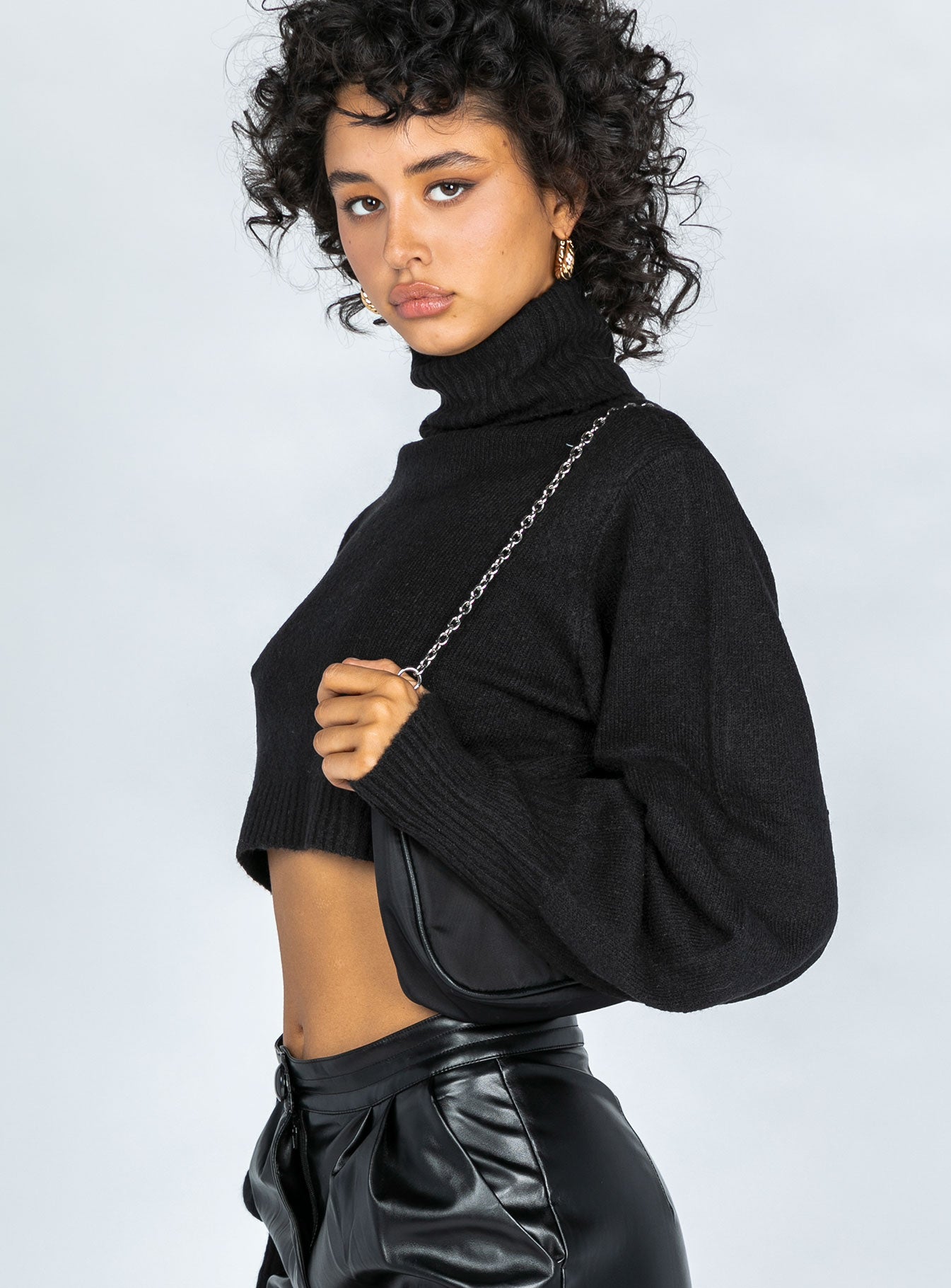 Zahara Cropped Turtleneck Sweater Black Petite、mySite、solidvoid