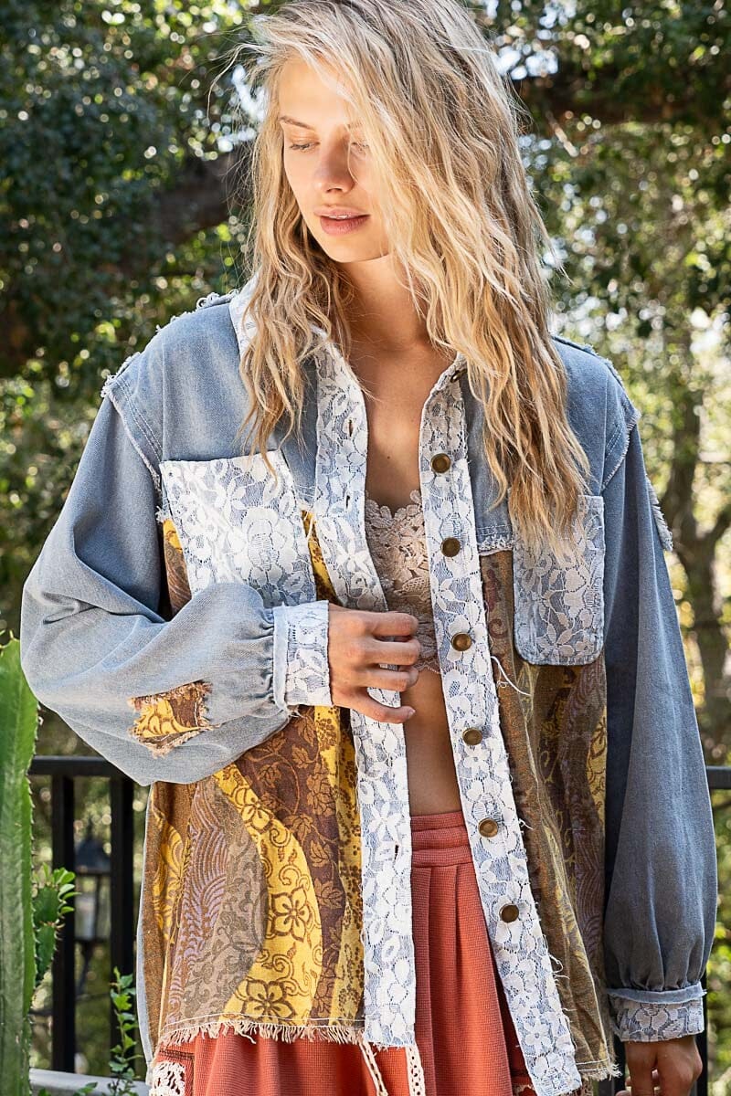 POL Raw Hem Twill Contrast Button Up Shacket、mySite、camillekostekn