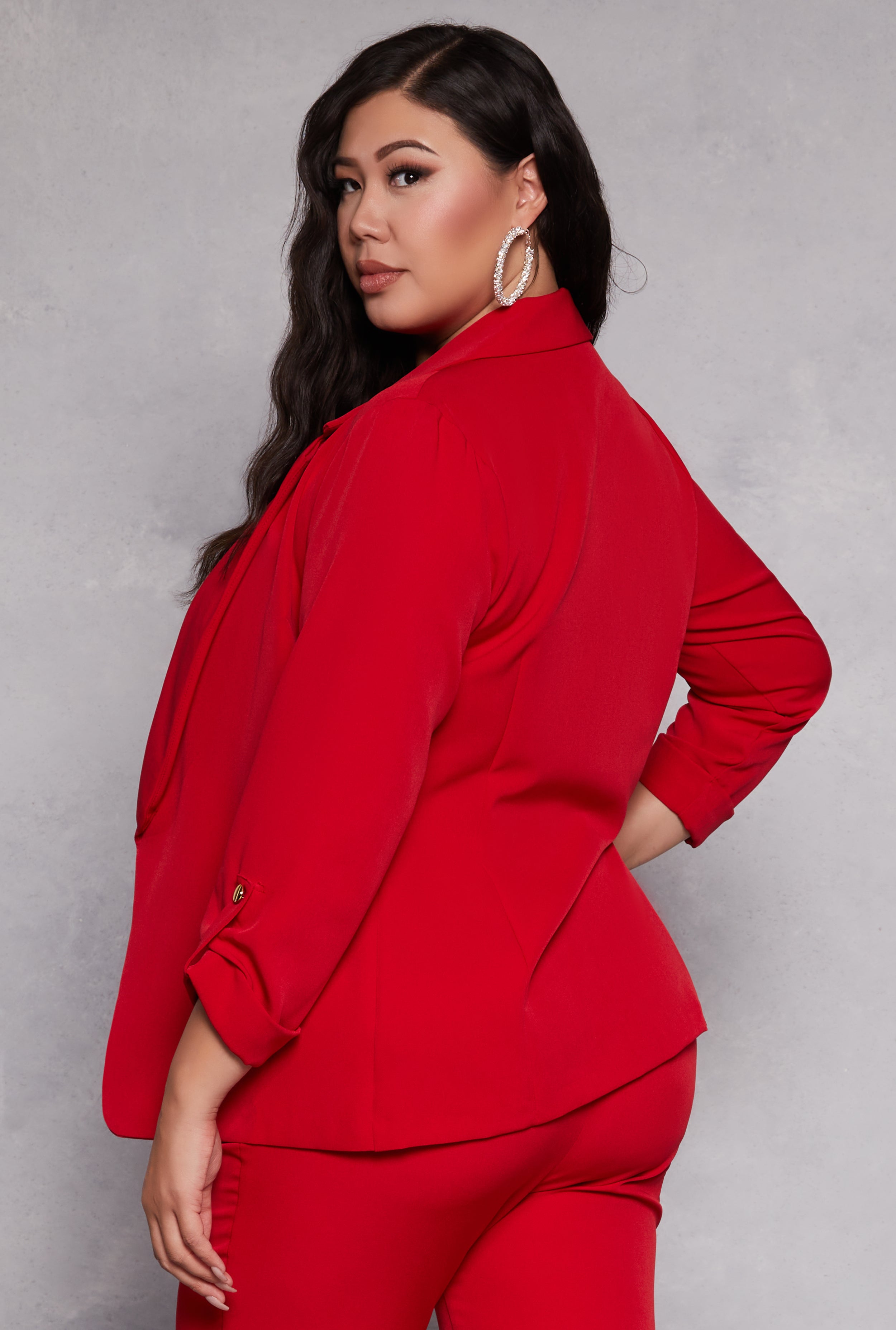 Plus Size Tabbed Long Sleeve Blazer、mySite、camillekostekn