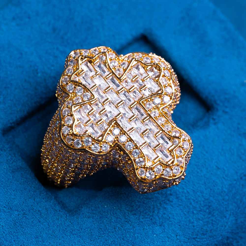 Moissanite Fleur Cross Ring 14K Gold、mySite、hinf8tx79