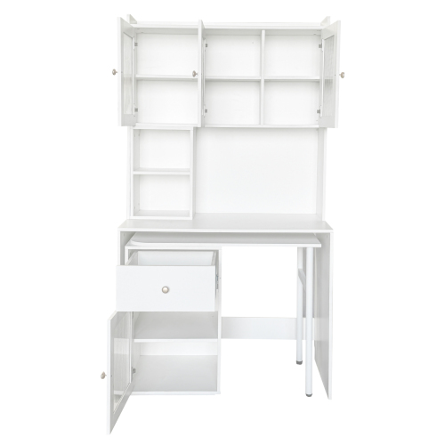 Home Office Computer Desk with Hutch, Antiqued White finish、、casual