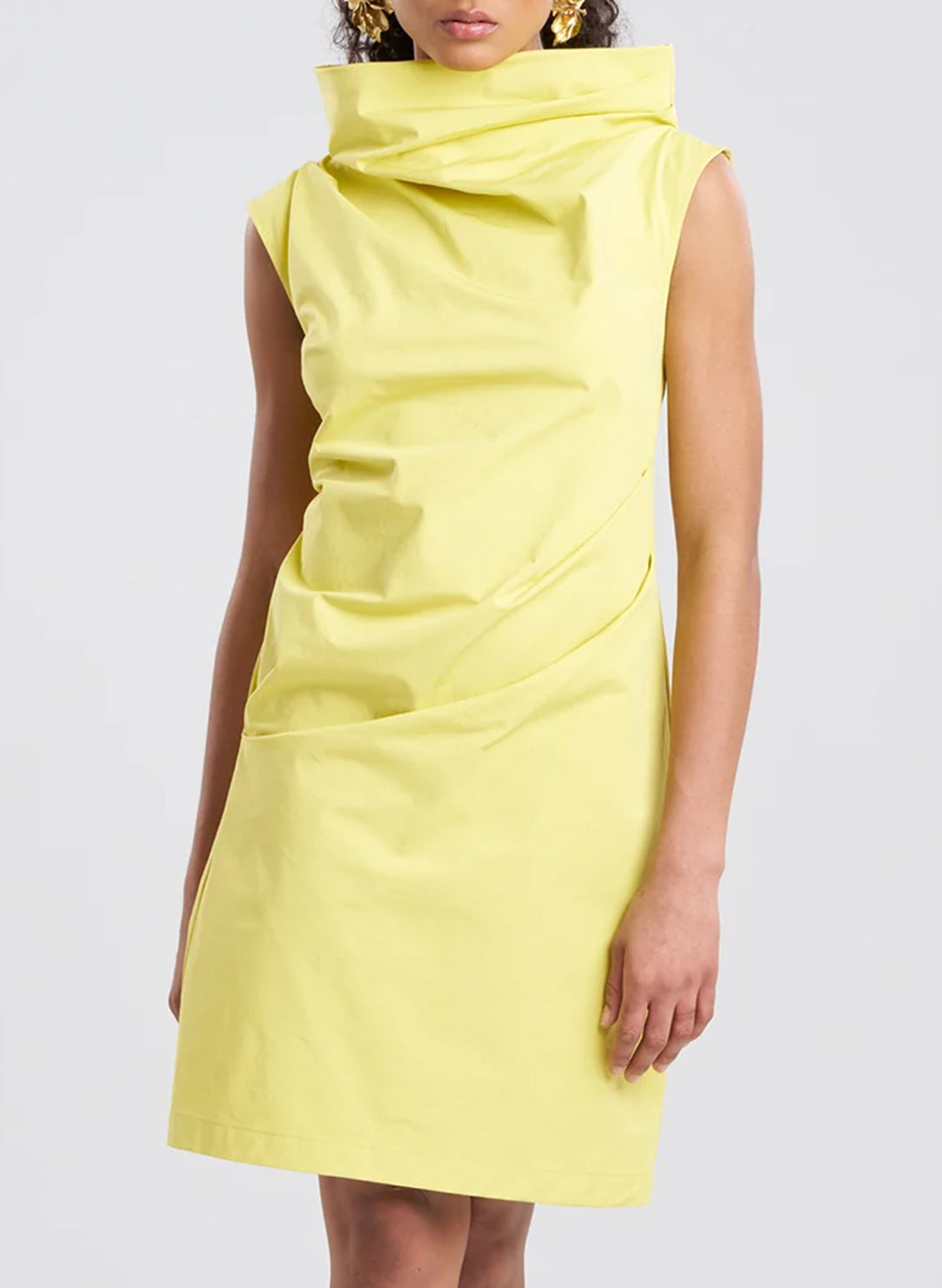  Tech Cotton Taffeta Lemon Asymmetric Funnel Neck Dress、mySite、justintrudeaud