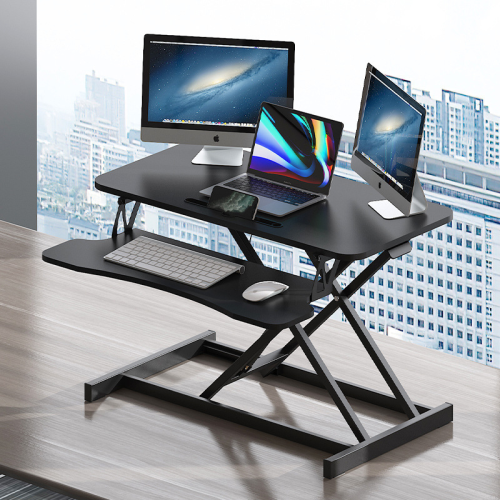 32 Inch Desk Converter, Height Adjustable Sit to Stand Riser, Dual Monitor and Laptop Workstation with Wide Keyboard Tray (BLACK) BACK-TO-SCHOOL、、casual