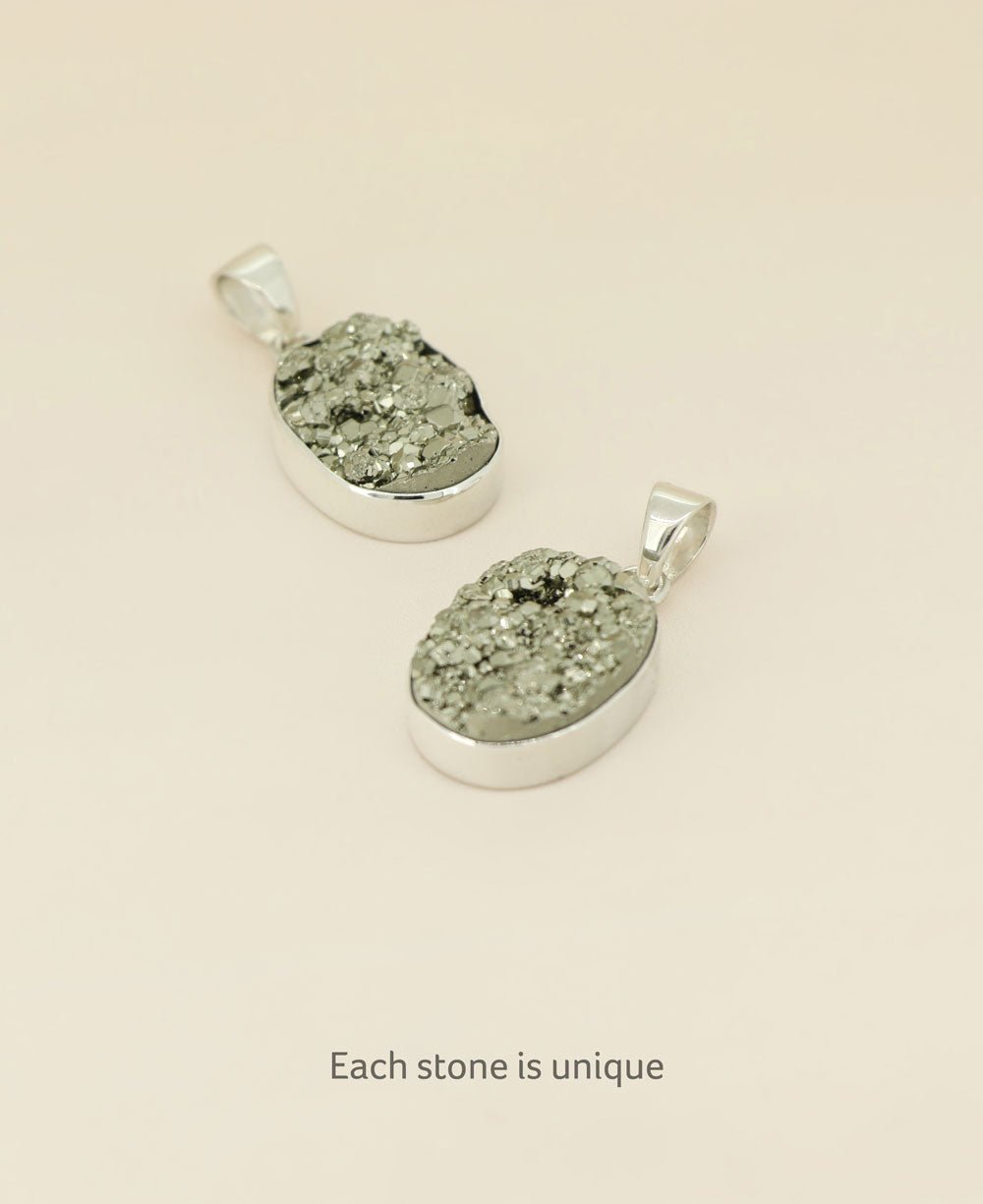 Sterling Silver Pyrite Cluster Gemstone Pendant、mySite、topwebapps