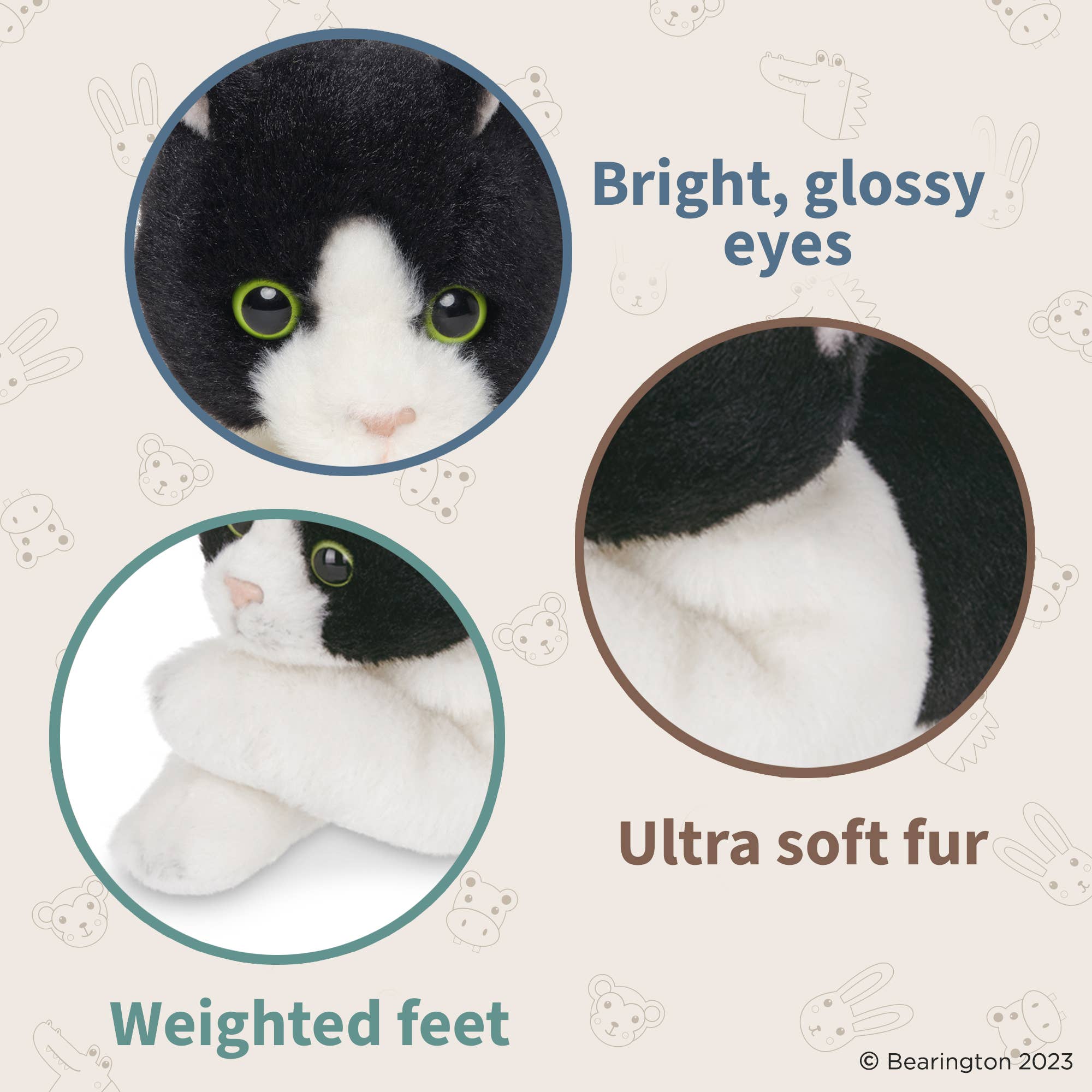 Black & White Cat Small Floppy Kitty Cat by Bearington Collection -、mySite、g9winljtr