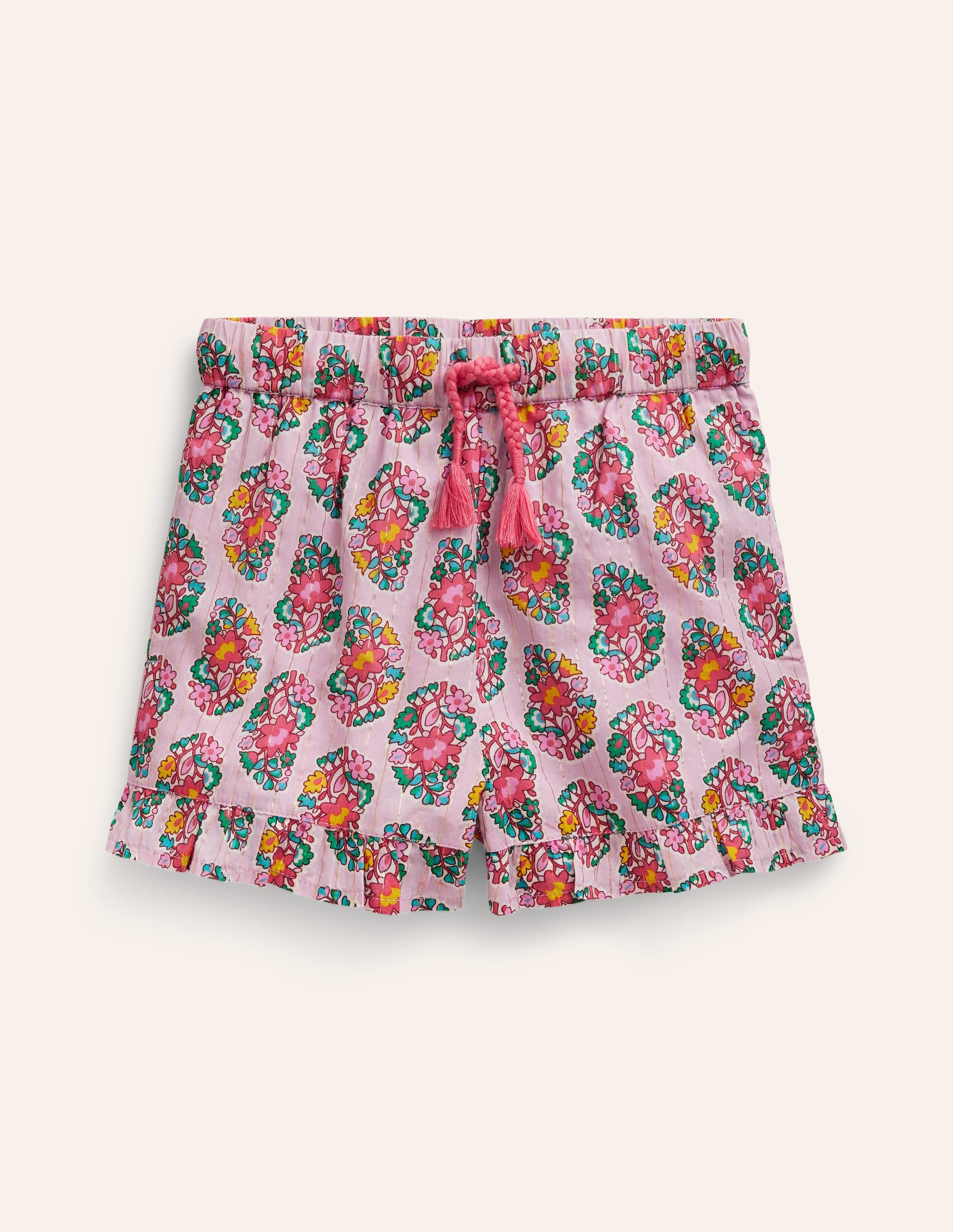  Frill Hem Woven Shorts-Sugared Almond Pink Paisley、mySite、ashleygrahame